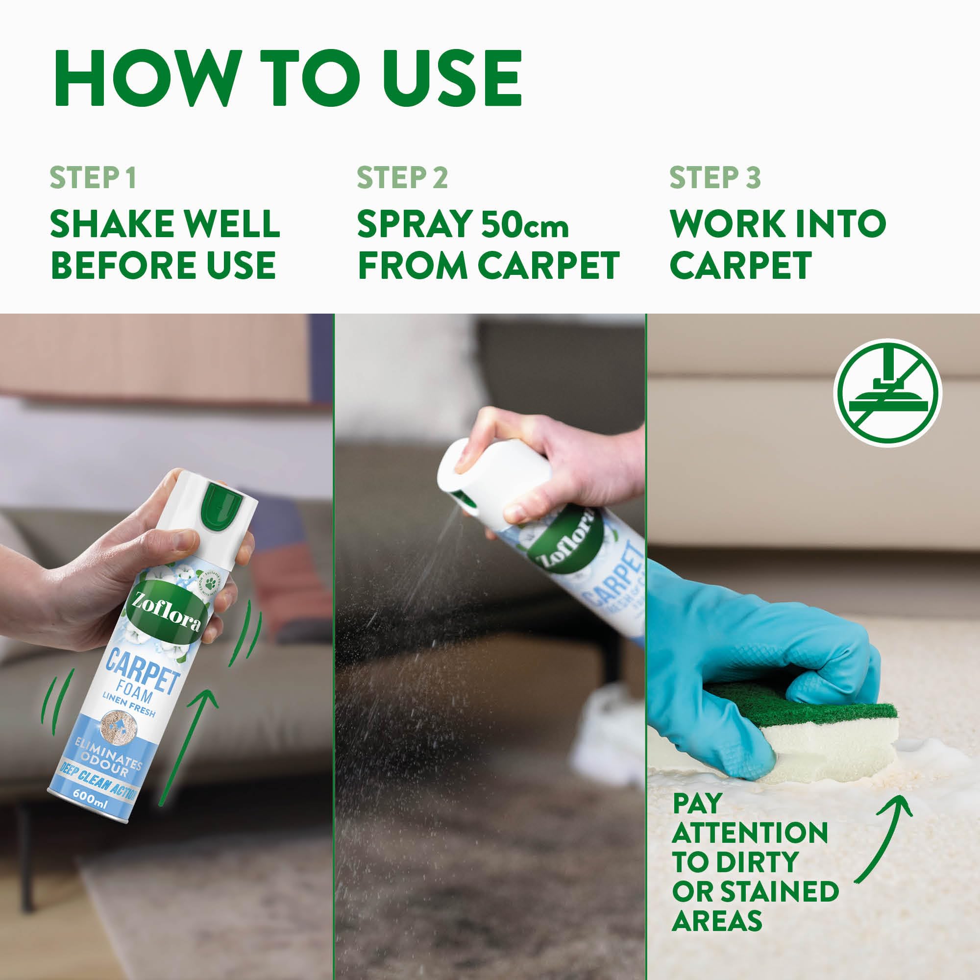 Zoflora Midnight Blooms Carpet Fresh & Care Foam, 600ml – Deep Clean Stain Remover & Odour Neutraliser for Carpets and Upholstery 3