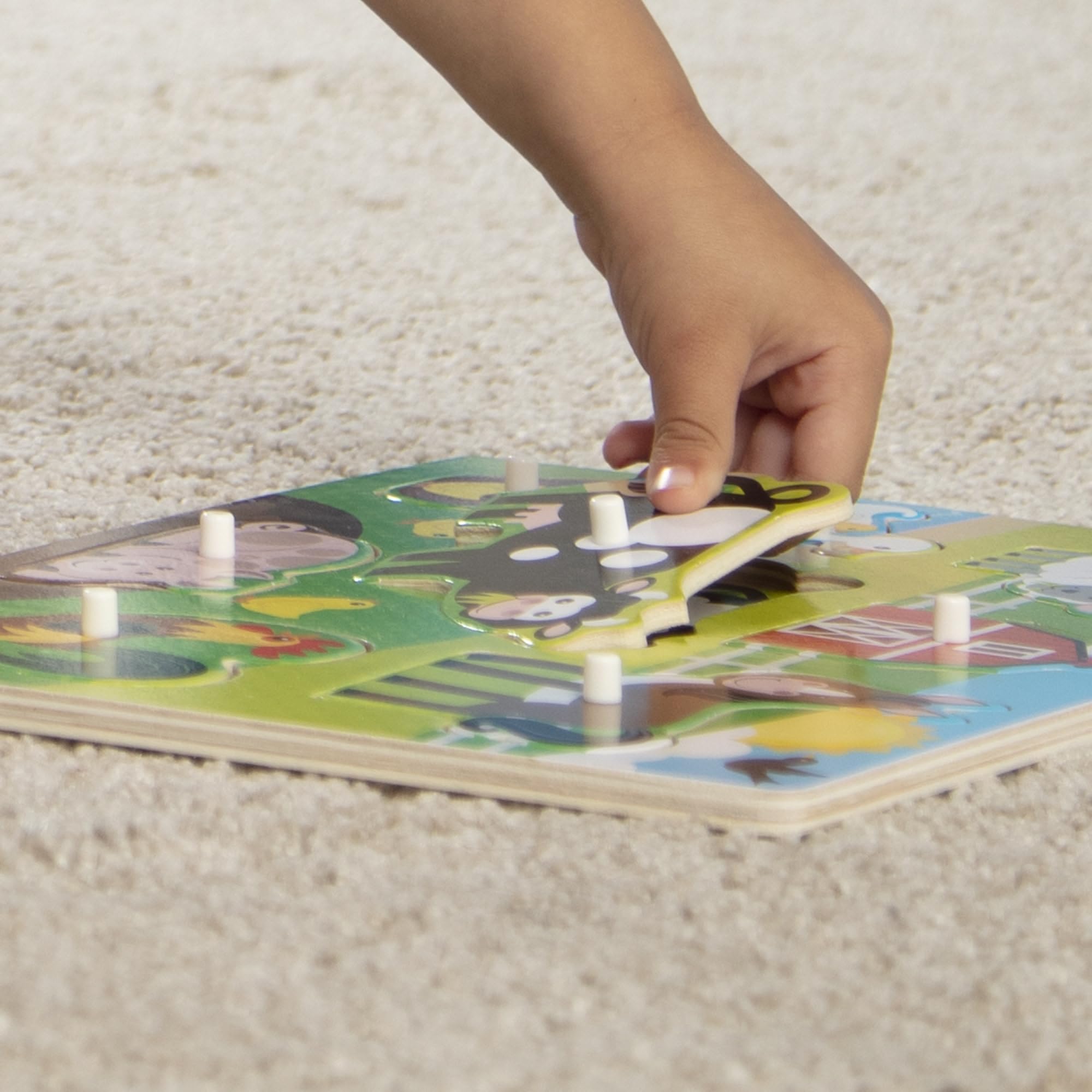 Melissa & Doug Wooden Farm Animals Peg Puzzle - 8-Piece Educational Toy for Ages 3+ 9