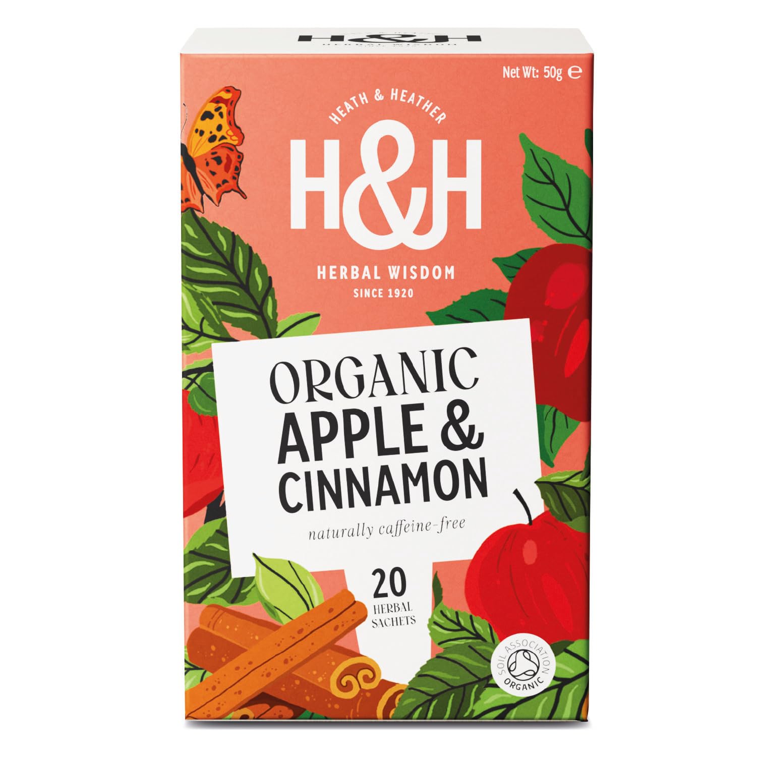 Heath & Heather Organic Apple & Cinnamon Herbal Tea - 20 Count Teabags | Supports Digestion & Relaxation