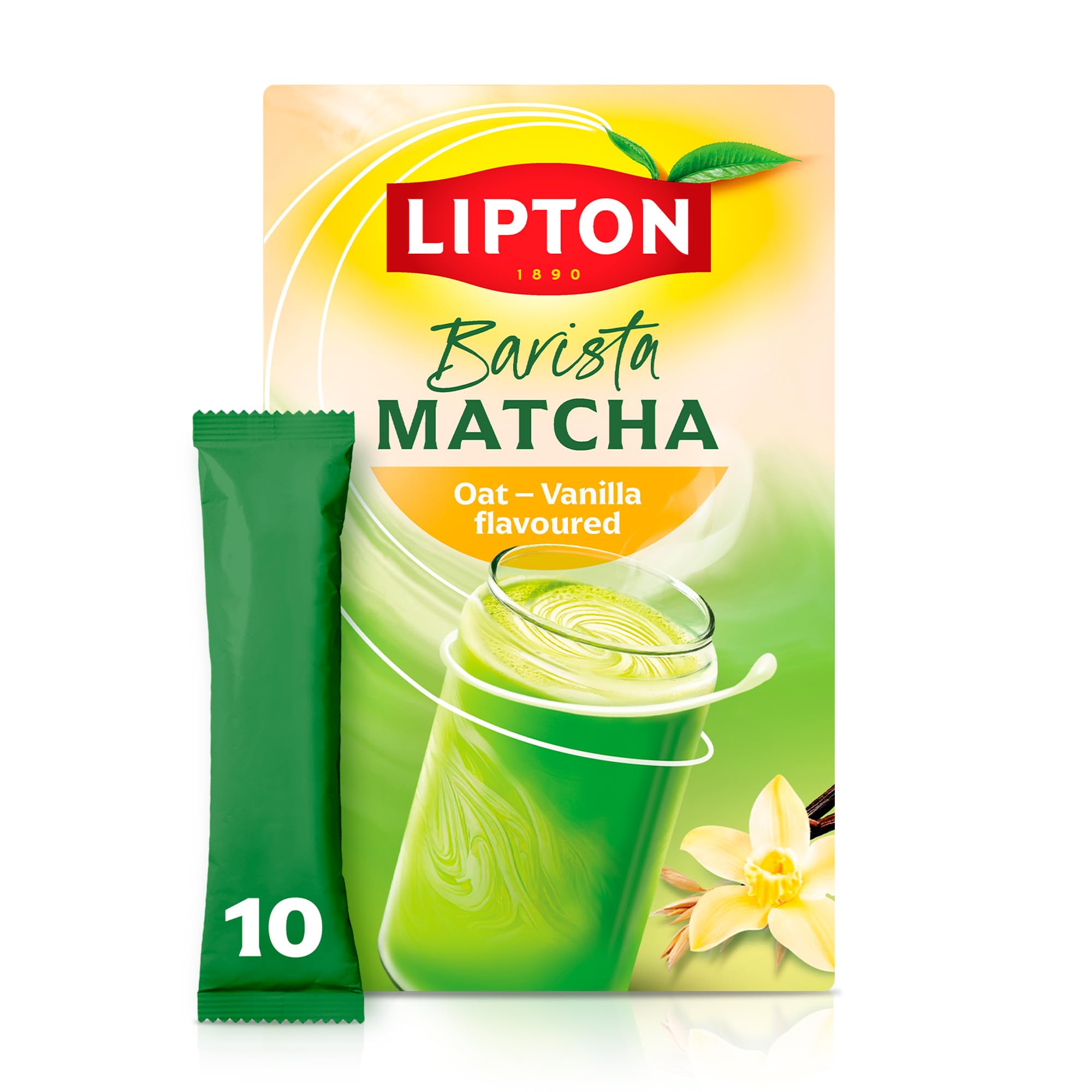 Lipton Barista Matcha Vanilla Oat Latte Instant Drink Mix, 10 Sticks, Hot or Iced