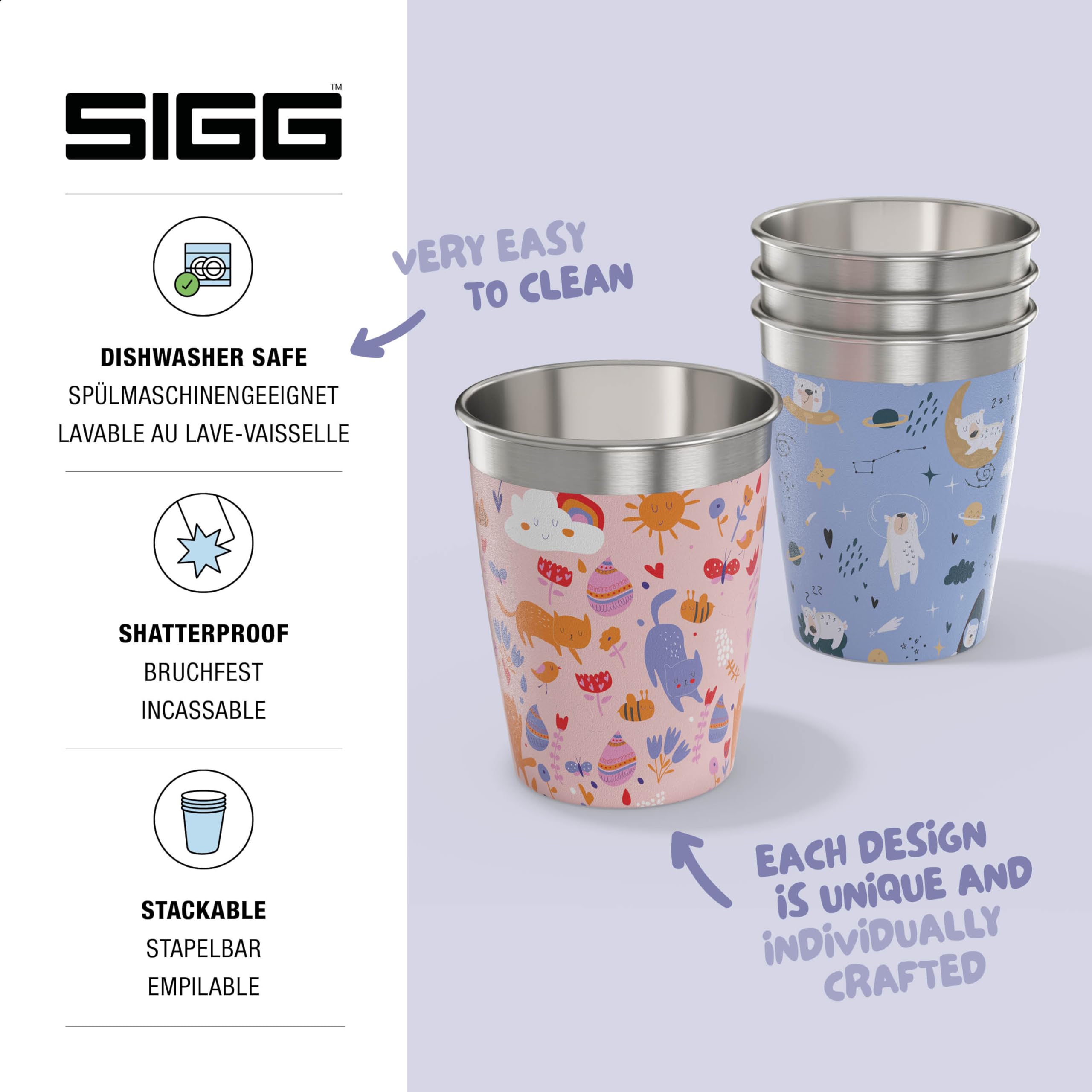 Sigg Kids Cup Set - 4x 0.35L Stainless Steel Drinking Cups, Daydream Design 9