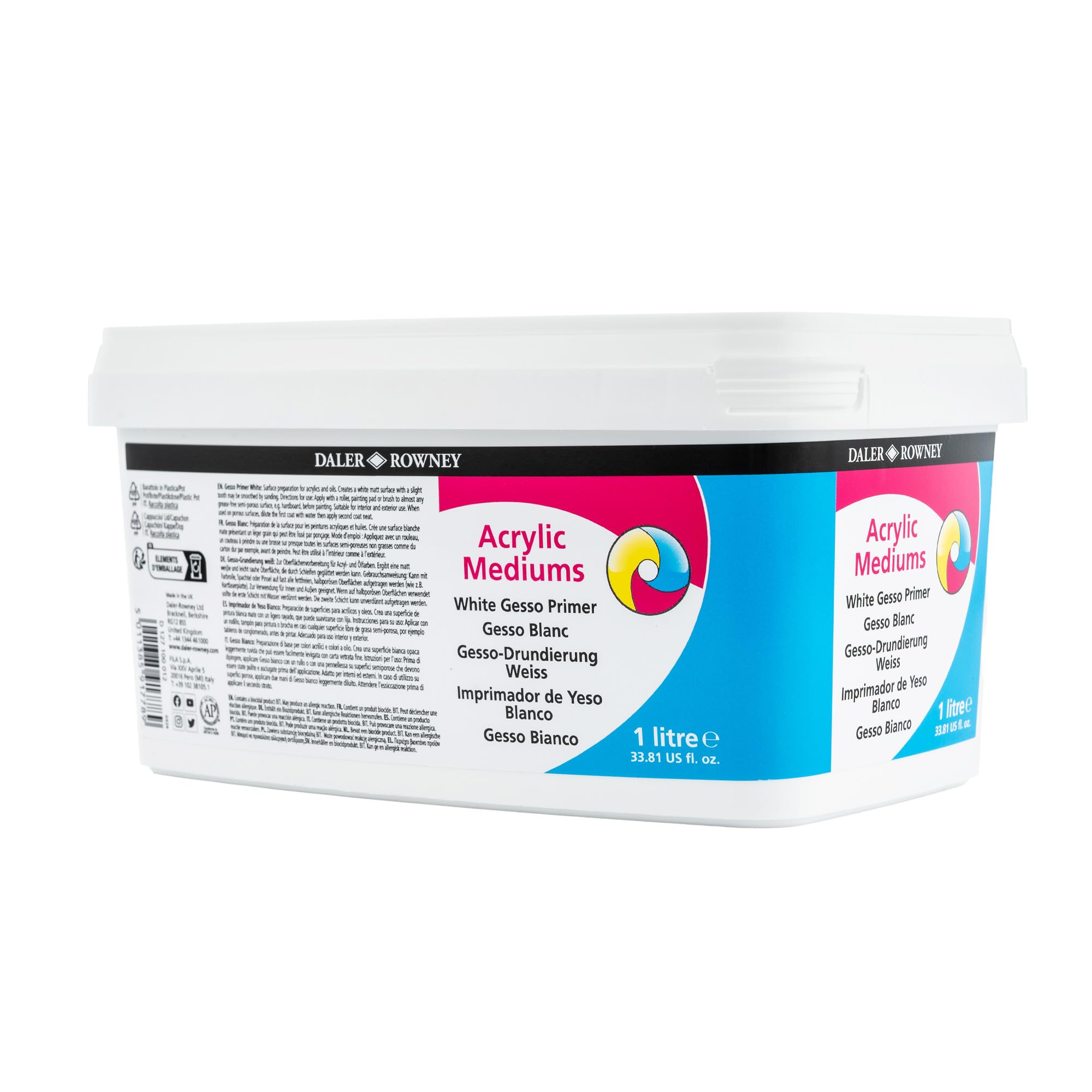 Daler Rowney System3 White Acrylic Gesso Primer - 1L Bottle | Fast-Drying | Interior/Exterior Use