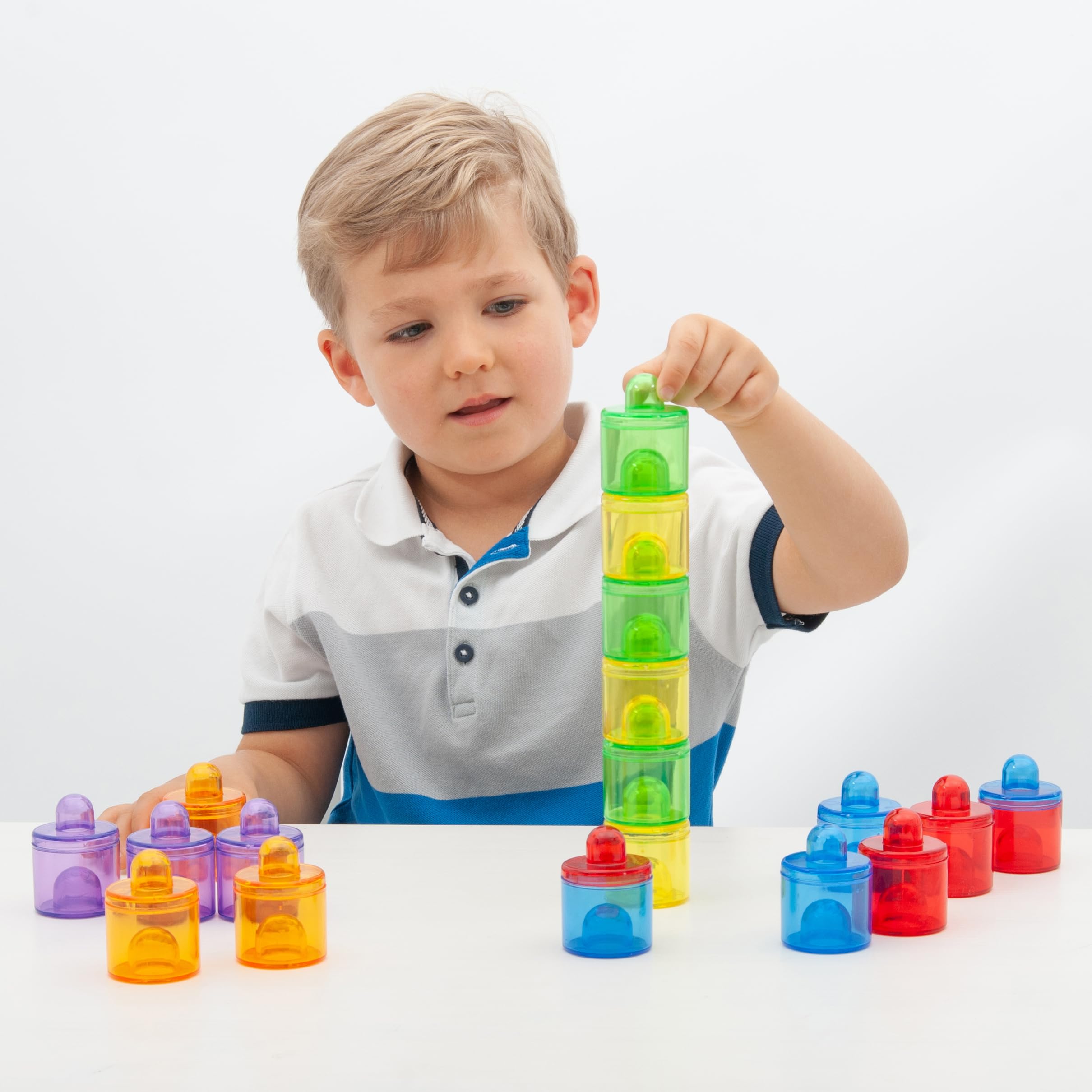 tickit Translucent Colour Pot Set - 18 Pieces, 42mm Dia, Stackable for Colour Mixing | Ages 12m+ 5