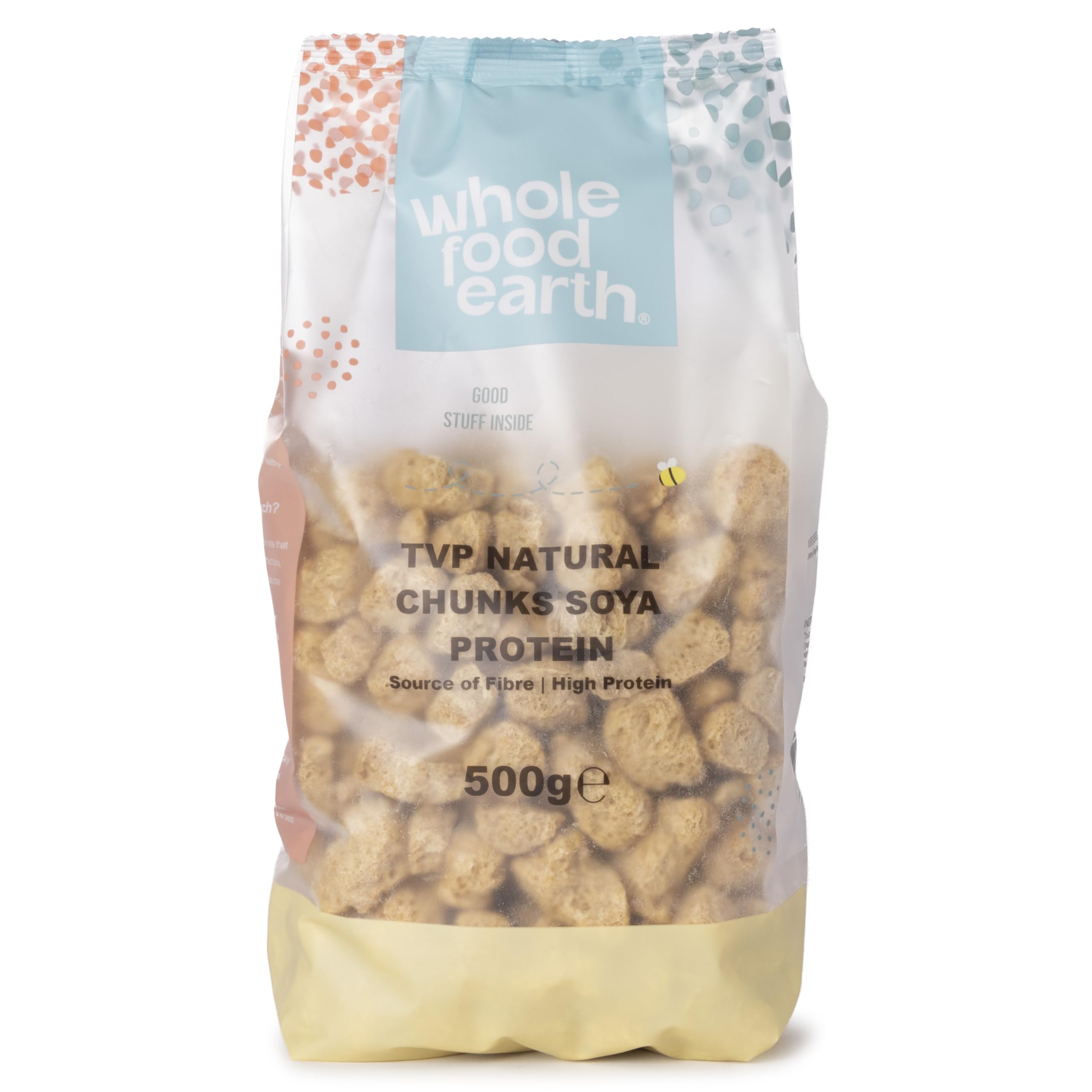 Wholefood Earth TVP Natural Chunks Soya Protein - GMO Free, High Protein, Source of Fibre | 500g 1