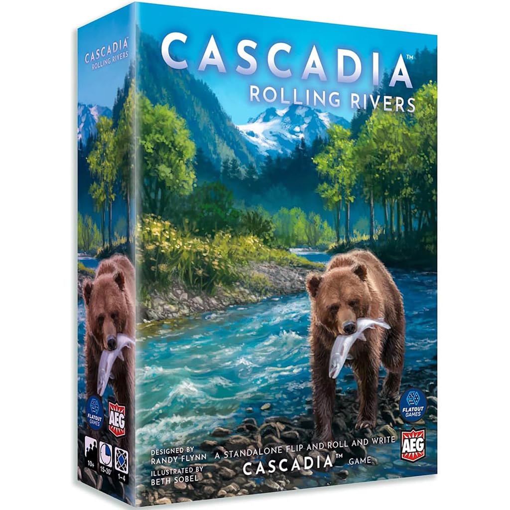 AEG Cascadia Rolling Rivers Roll & Write Puzzly Dice Game - 1-4 Players, 20 Minutes Estimated Playtime