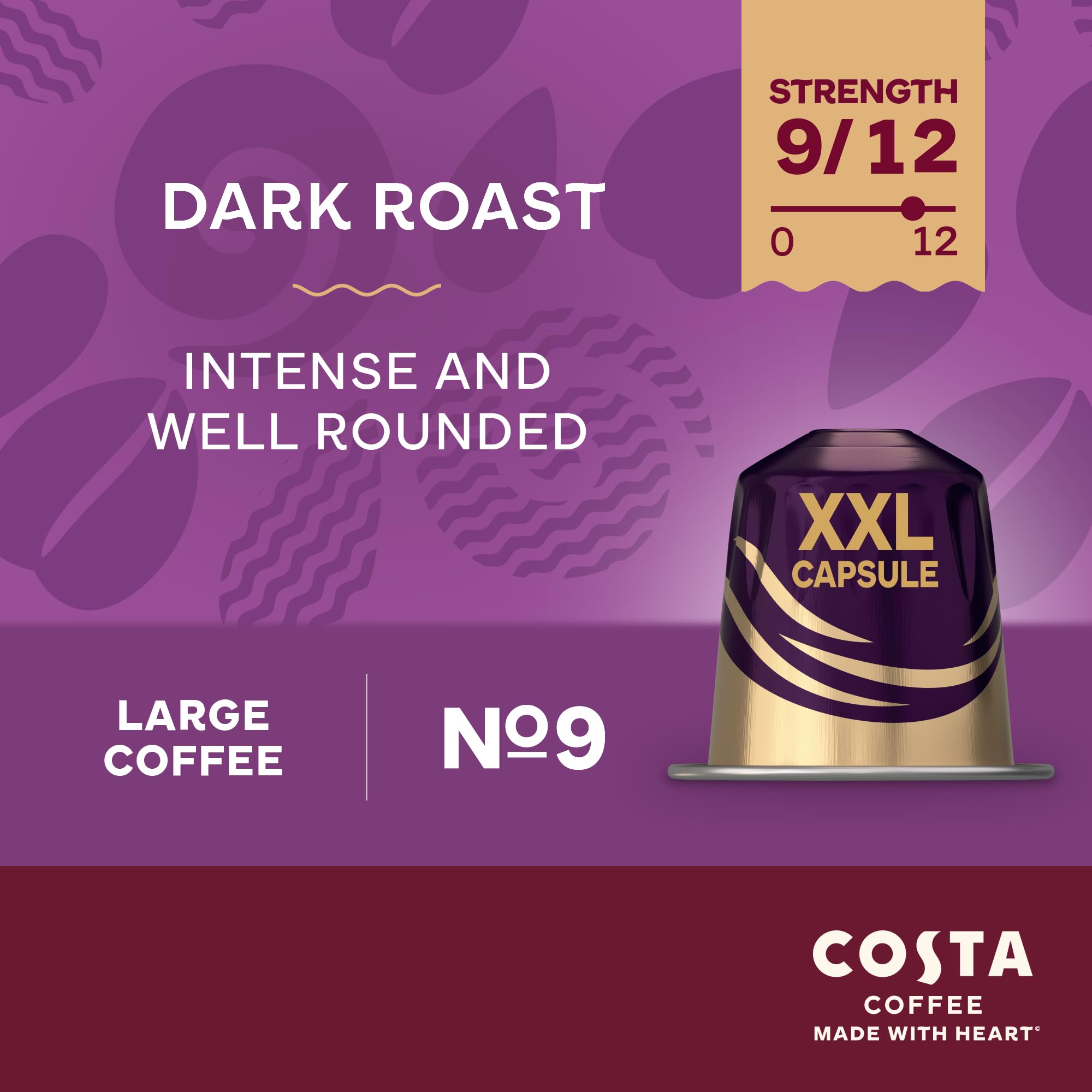 Costa Dark Intense Roast XXL Coffee Pods (Pack of 5, 50 Capsules) for L'OR BARISTA