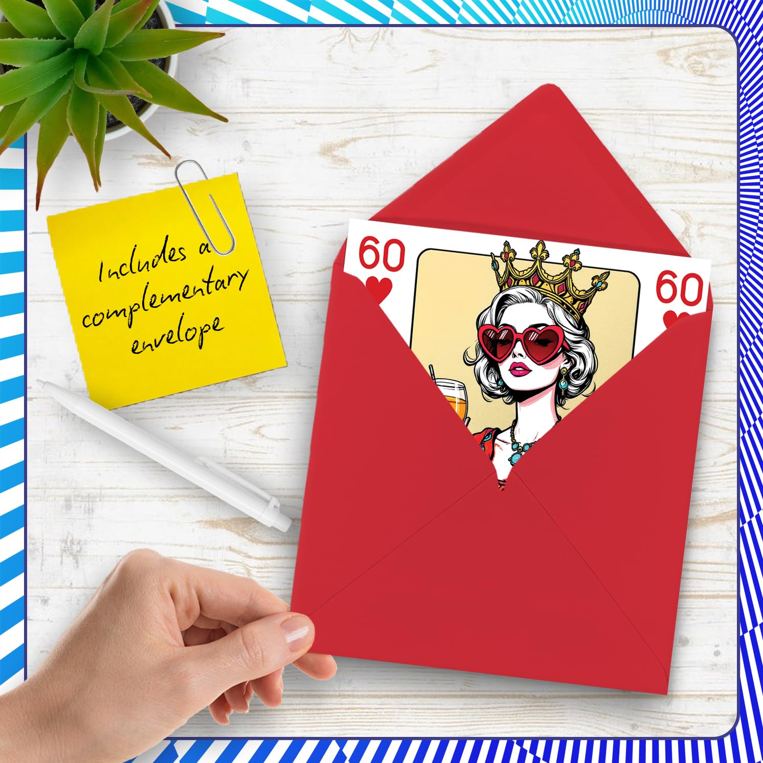 Stuff4 60th Birthday Card for Women - Queen Playing Card Design | 145mm Square | Blank Inside 5