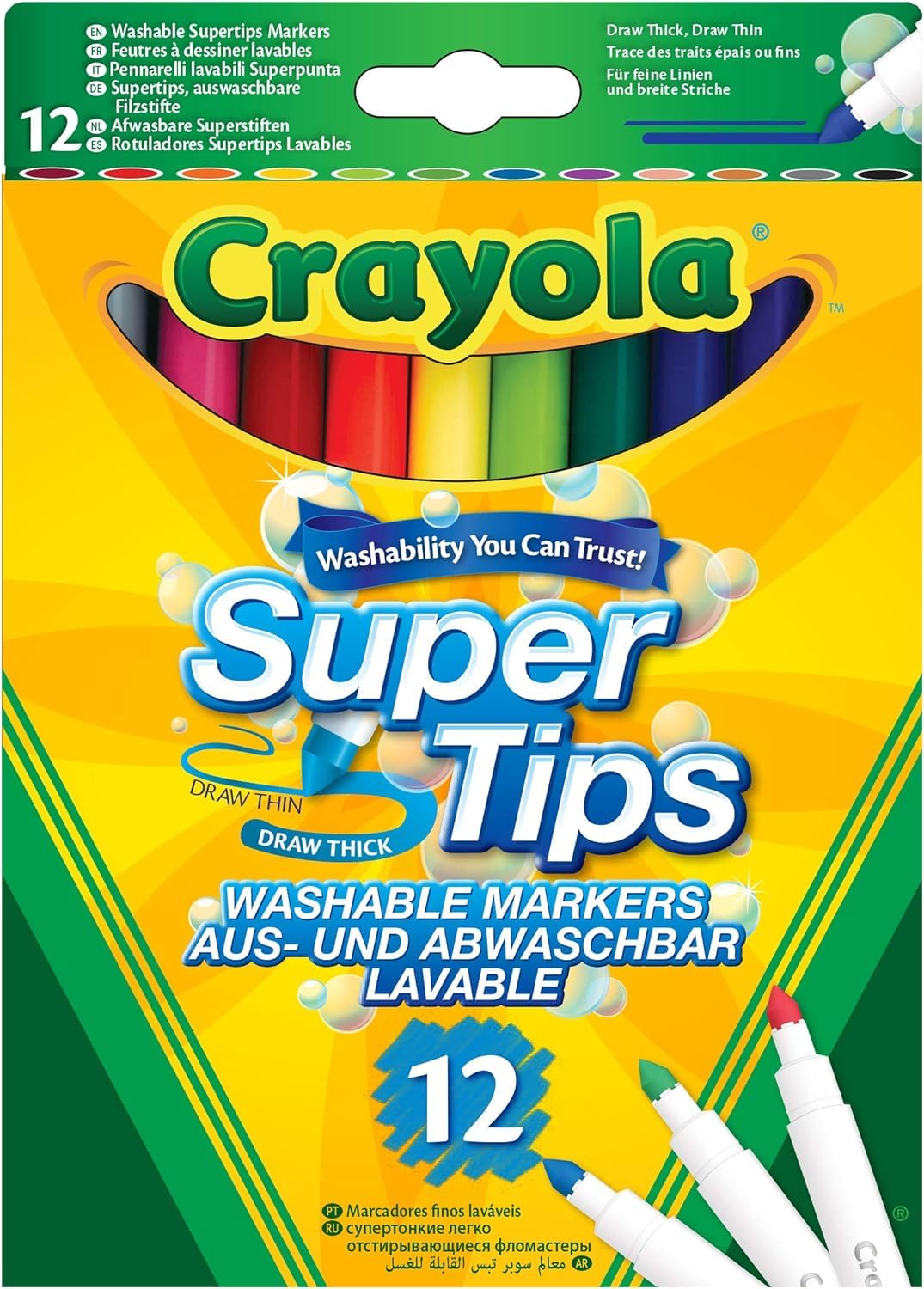 CRAYOLA SuperTips Washable Markers - Pack of 12, Wash-Off Ink for Kids 3+ 1