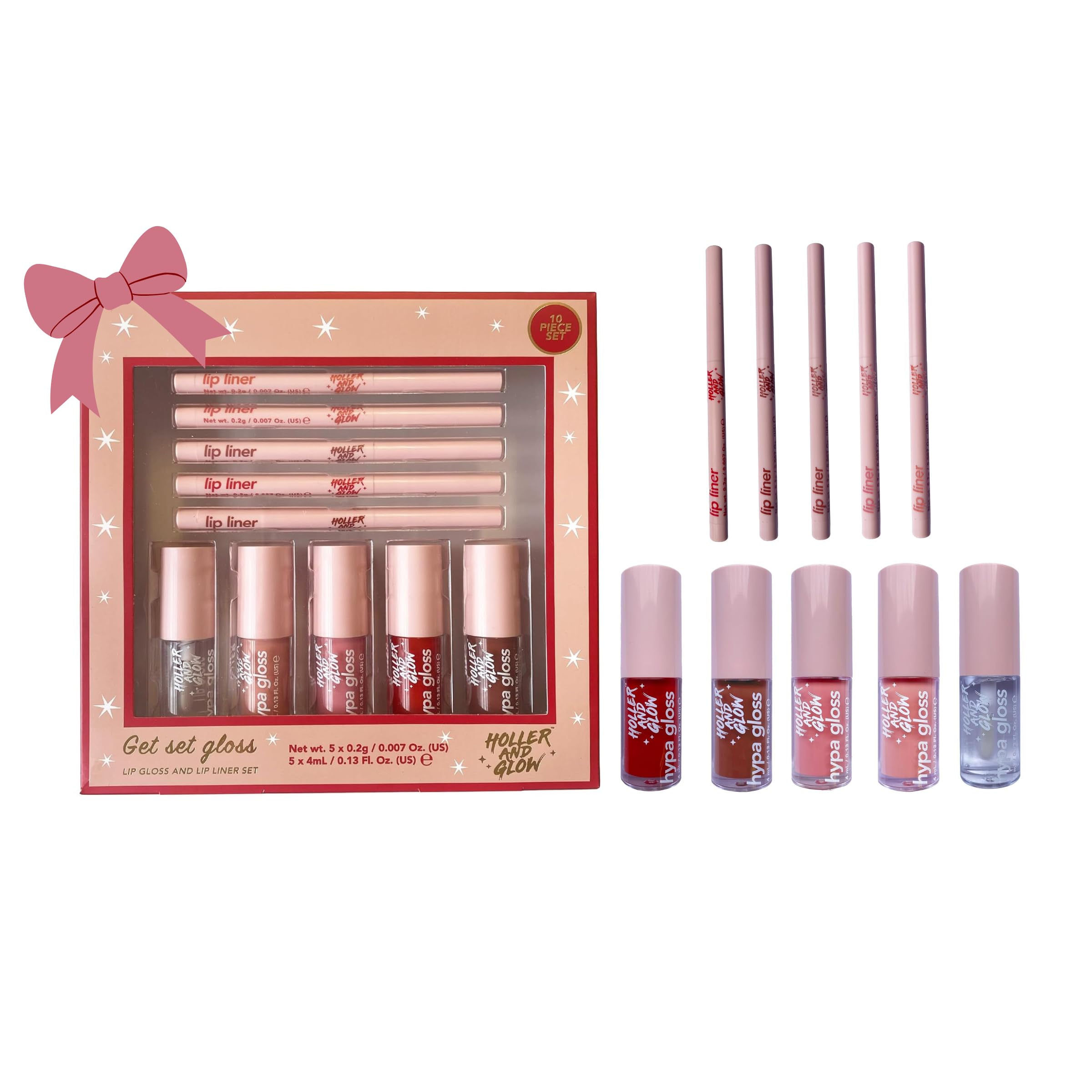 Holler & Glow Get Set Gloss Lip Liner and Lip Gloss Gift Set - 10 Piece, Pink