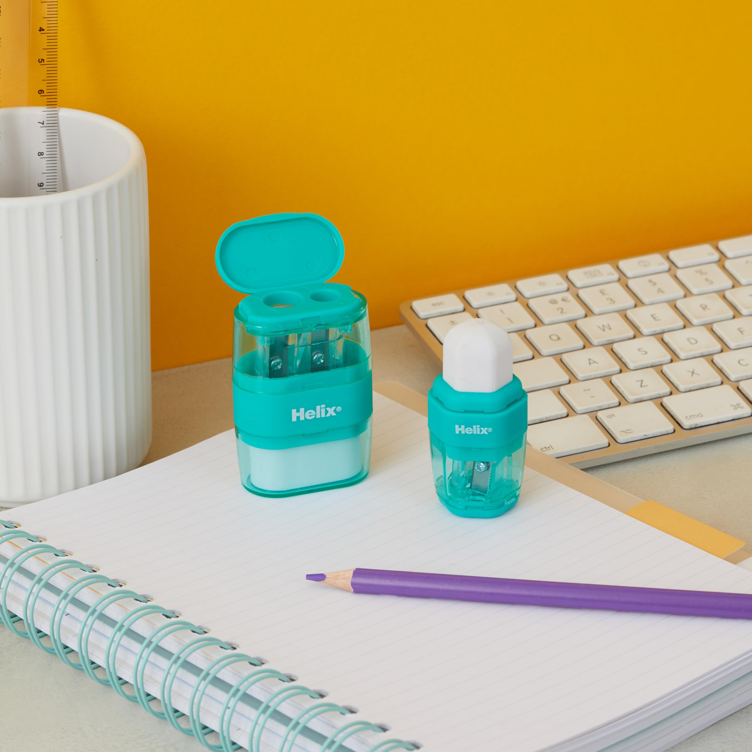 Helix Duo Pencil Sharpener and Eraser - Single Hole Sharpener with Protective Cover | PVC Free