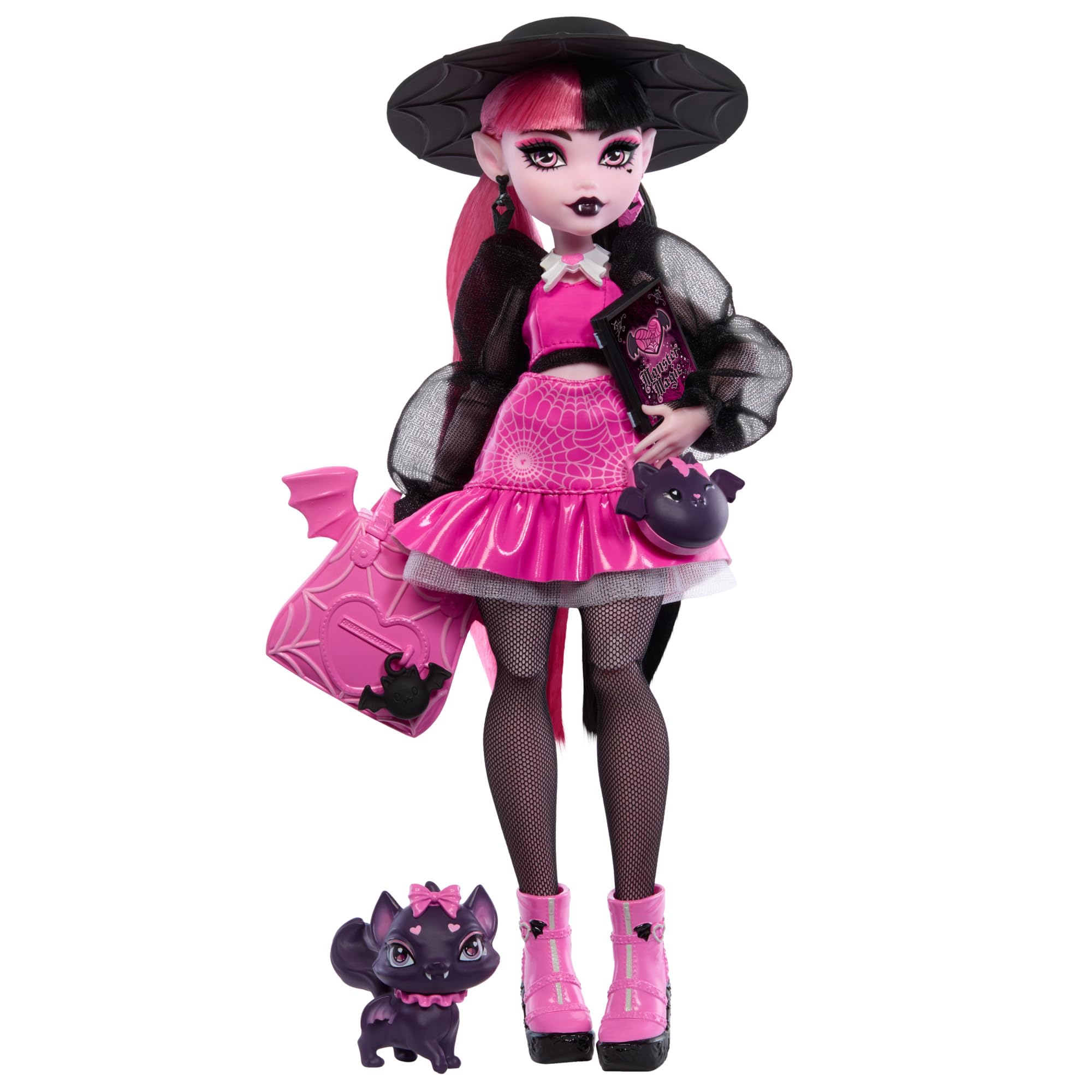 Monster High Draculaura Doll - 15 cm, Ages 4+, Pink and Black Outfit with Pet Bat-Cat