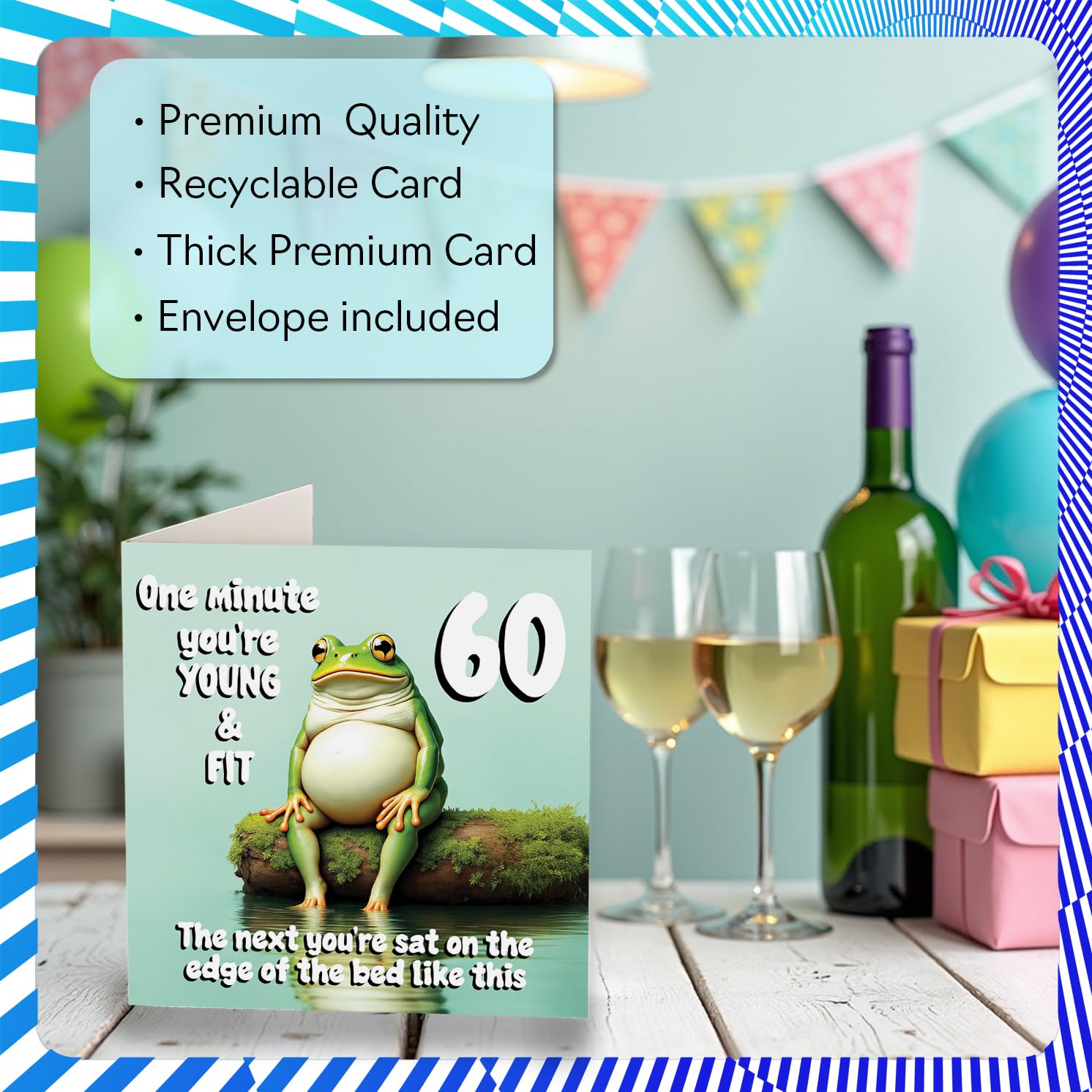 Stuff4 60th Birthday Card for Men & Women | Young and Fit Frog Design | 145mm Greeting Card 3