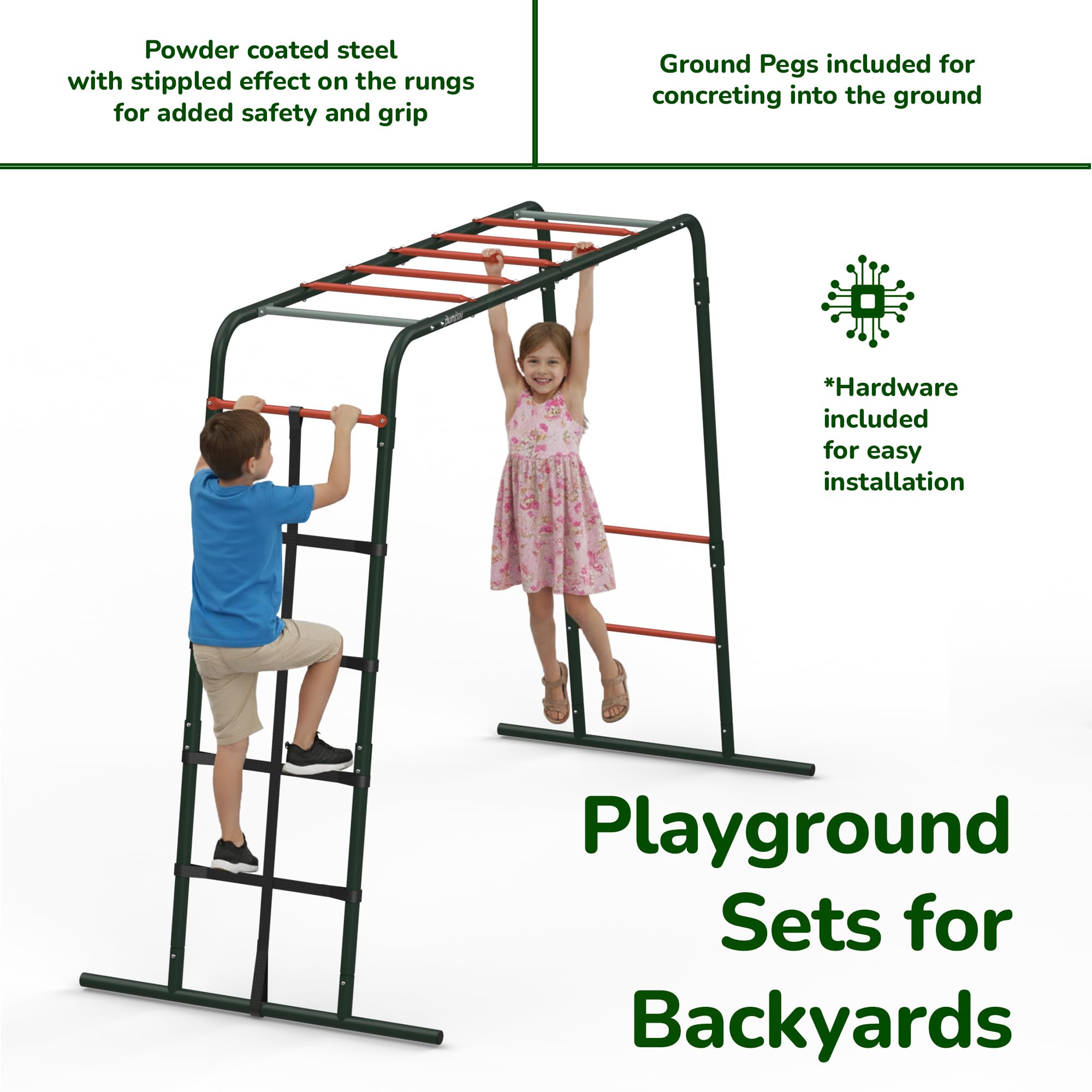 Plum Metal Monkey Bars Climbing Frame with Cargo Net | Forest Green | Ages 3+ 6
