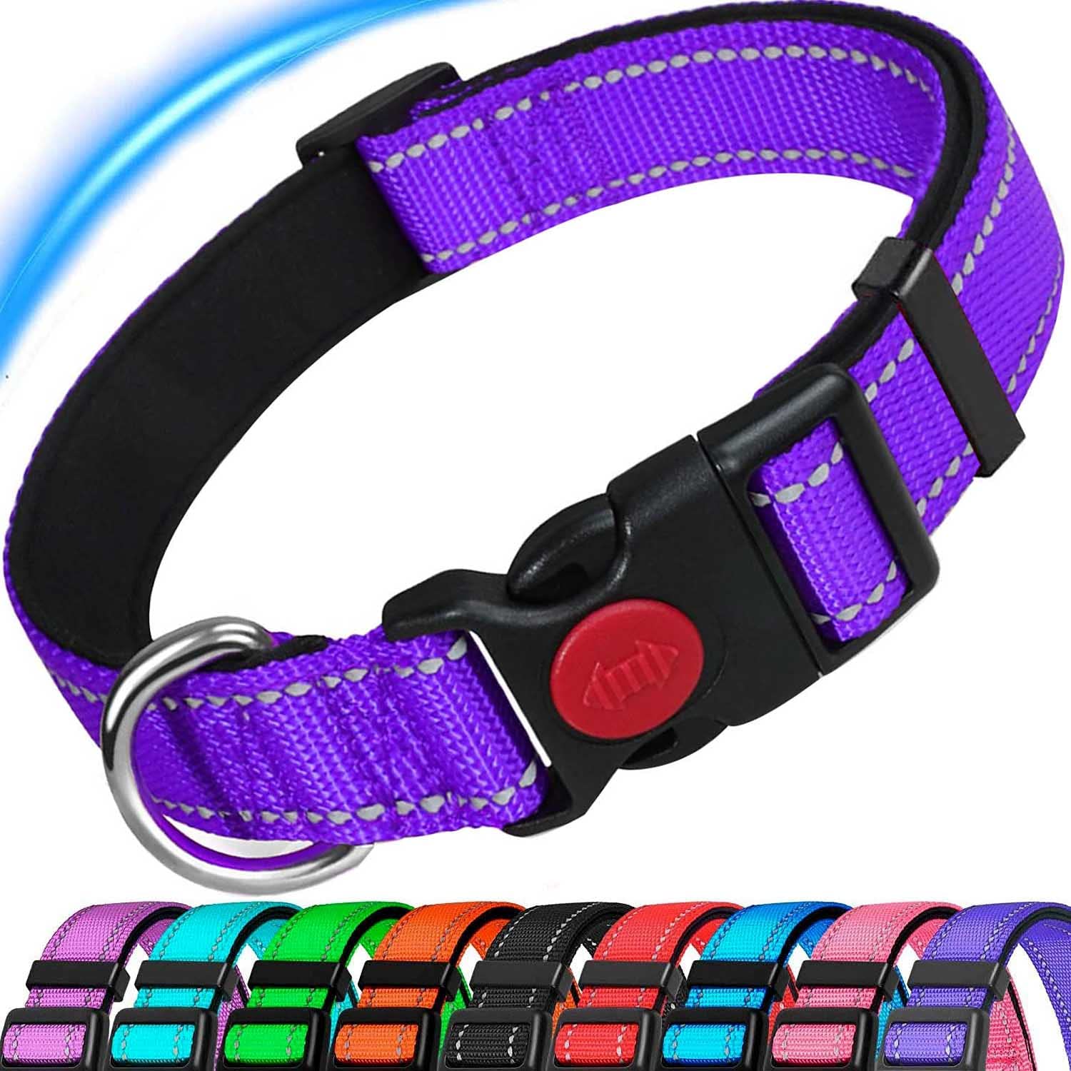 ATETEO Adjustable Dog Collar - Padded Neoprene, Reflective Straps, Quick Release Buckle, Purple, Size M 1