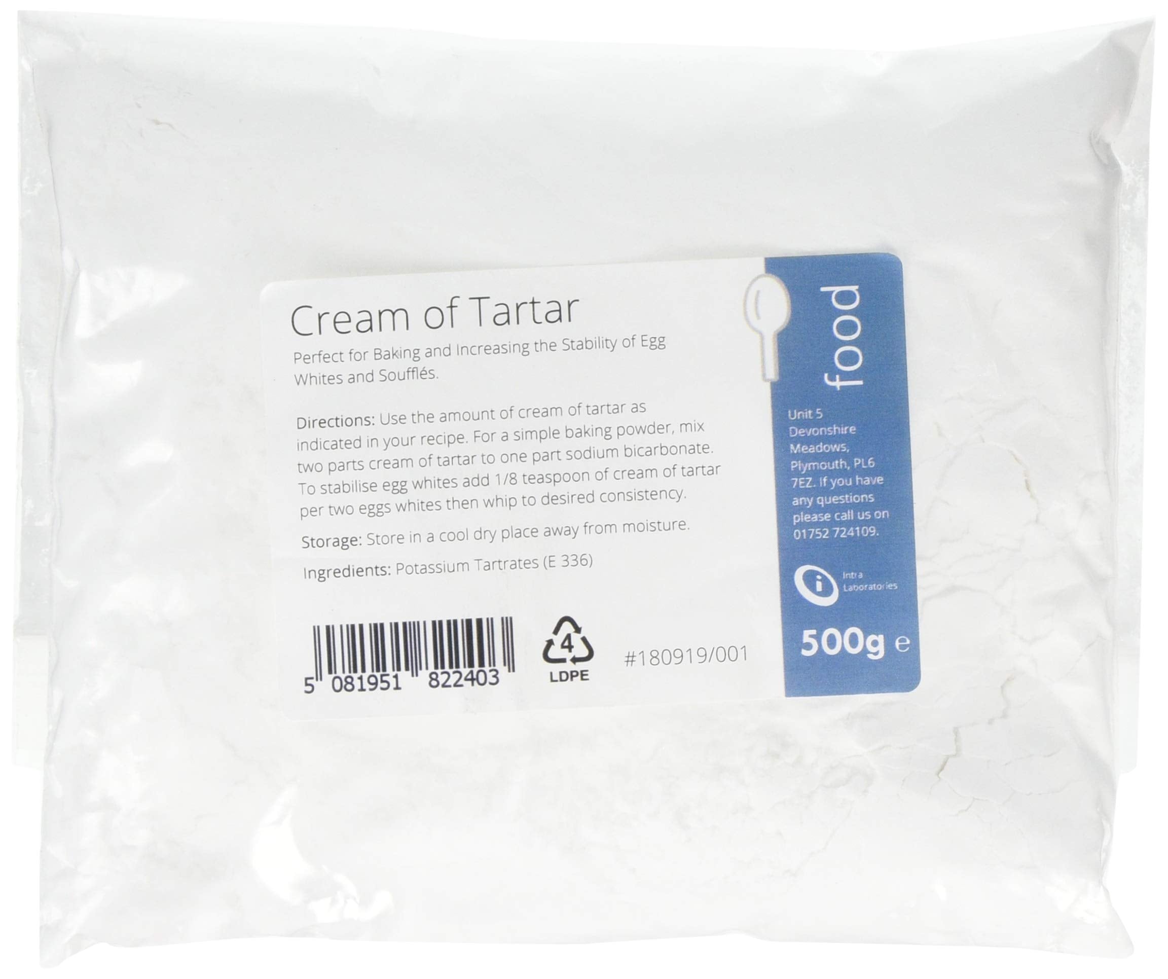 Intralabs Cream of Tartar - Pure Food Grade Powder for Baking & Homemade Playdough, 500g 1