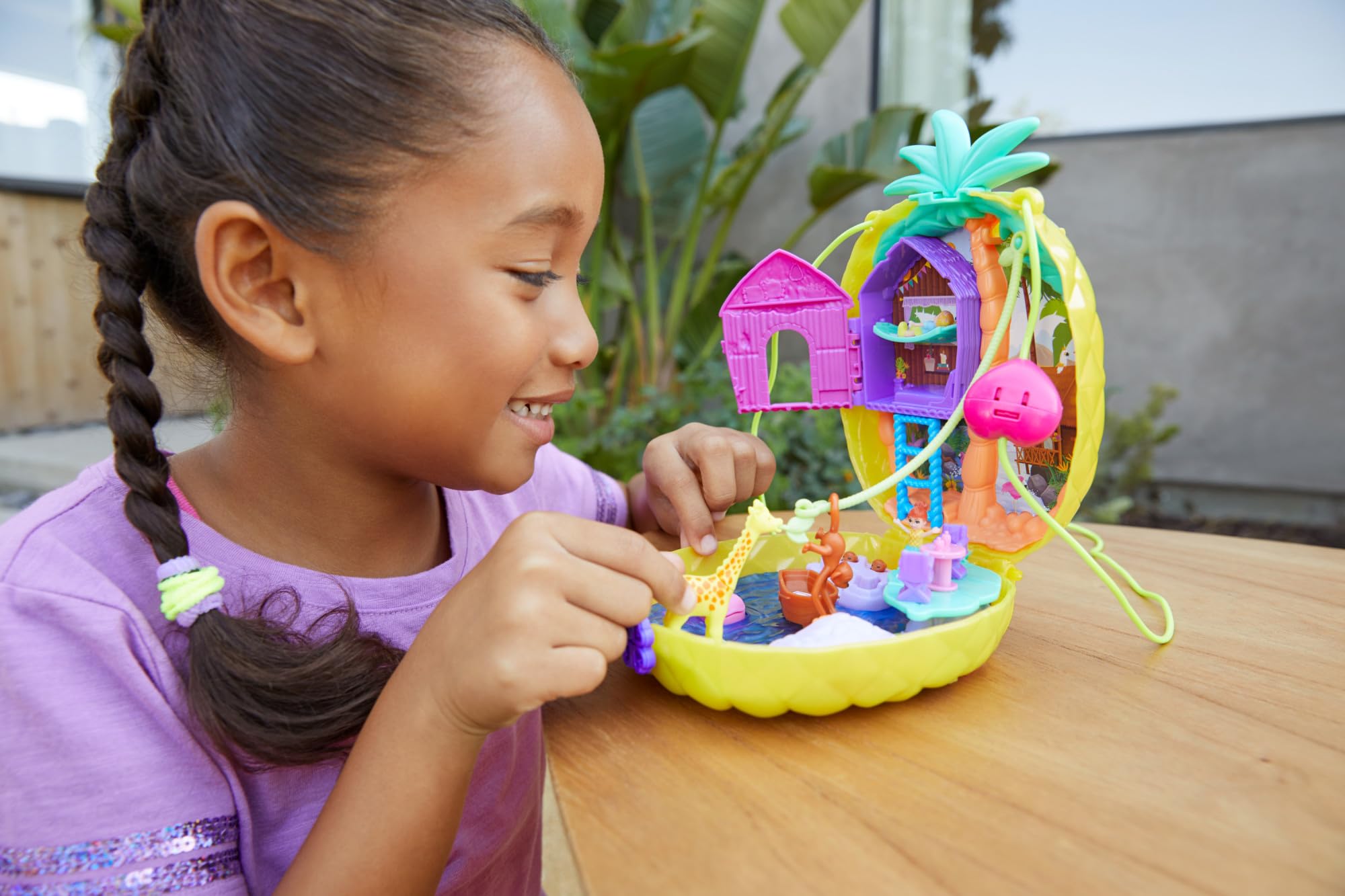 Polly Pocket Micro Tropical Pineapple Purse - 2-in-1 Playset with Safari Adventure, 2 Dolls & Stickers, Ages 4+