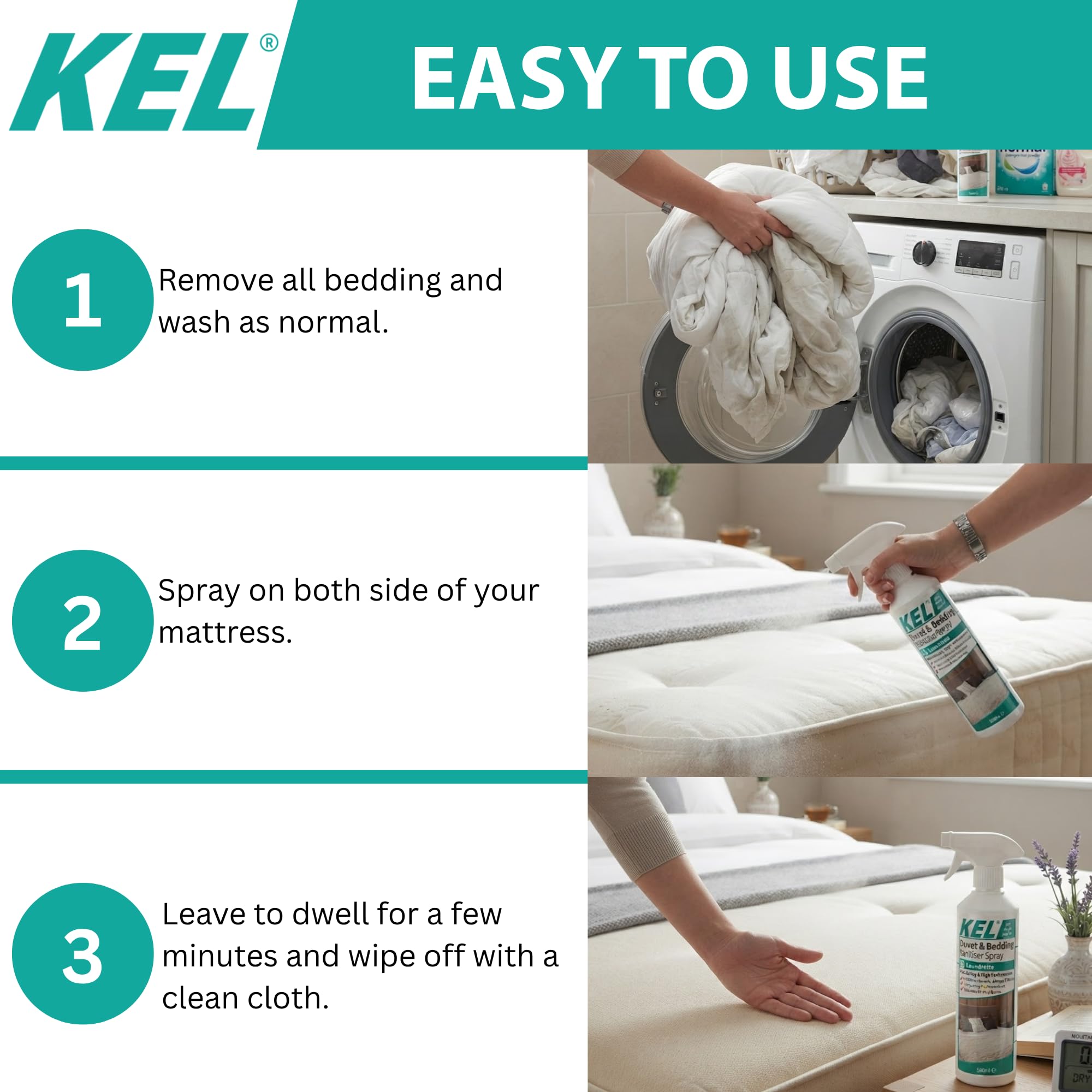 KEL Fast-Acting Duvet & Bedding Sanitiser Spray - Eliminates 99.9% of Germs | 500ml | Linen Scent 6