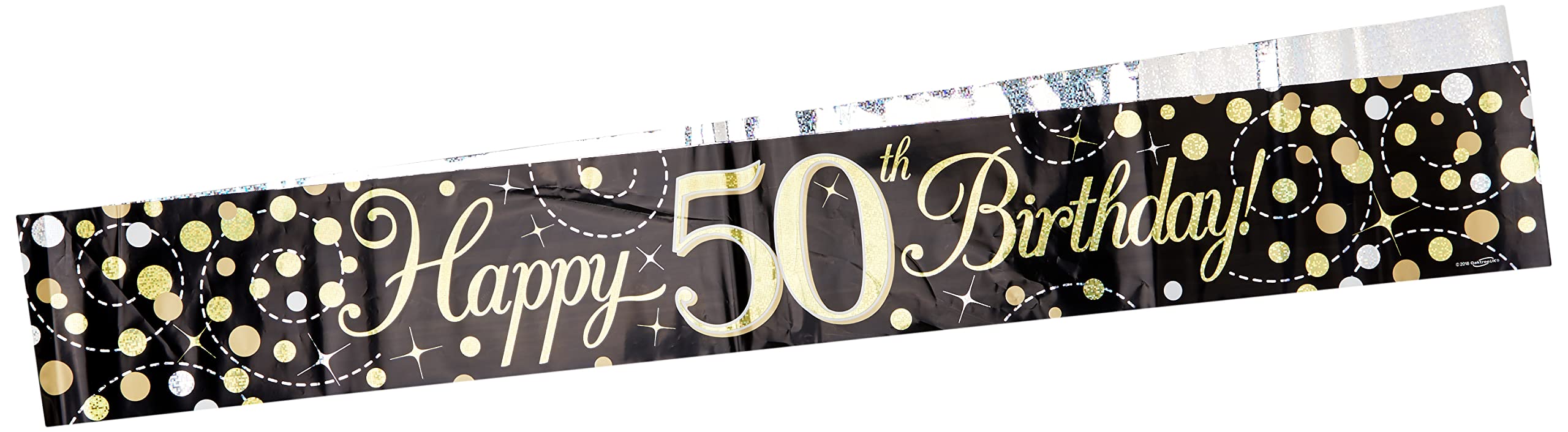 9ft Sparkling Fizz 50th Birthday Banner - Black & Gold Holographic 4