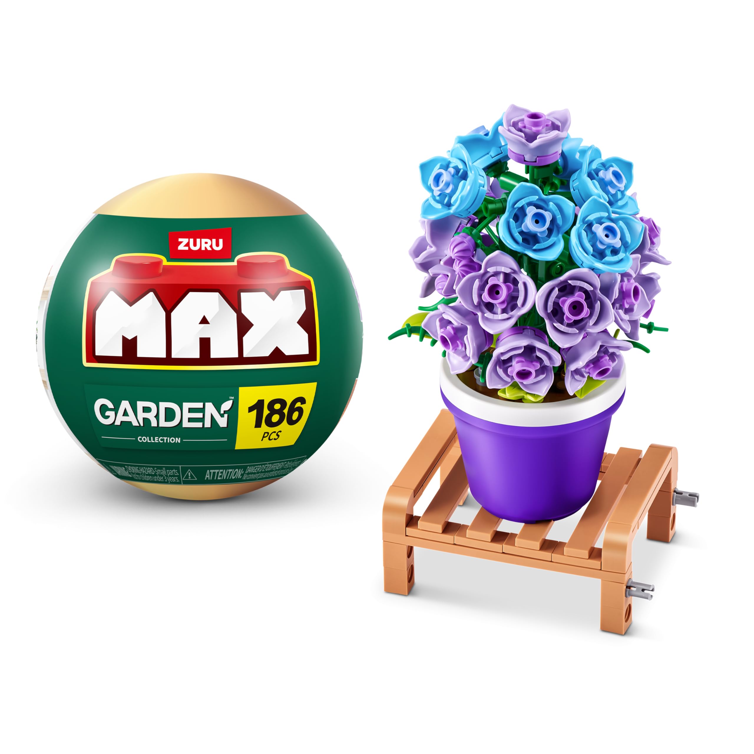 MAX Premium Garden Pot Plants Building Bricks Set - 186-Piece Campanula Flower Kit for Ages 3+ 1