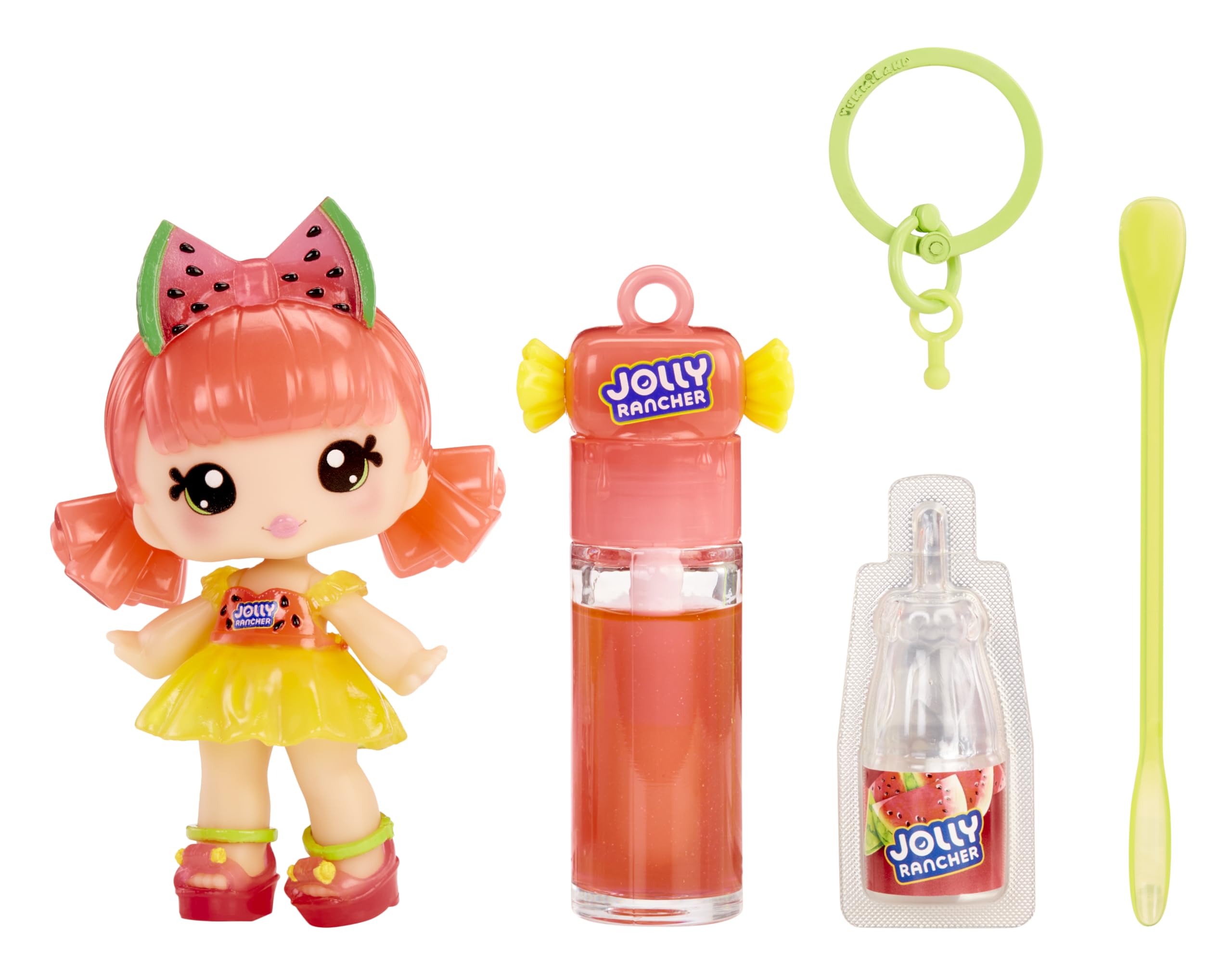 Yummiland x Jolly Rancher Mimi Watermelon Lip Gloss Doll - DIY Cosmetic Playset with Removable Keychain, Ages 4+