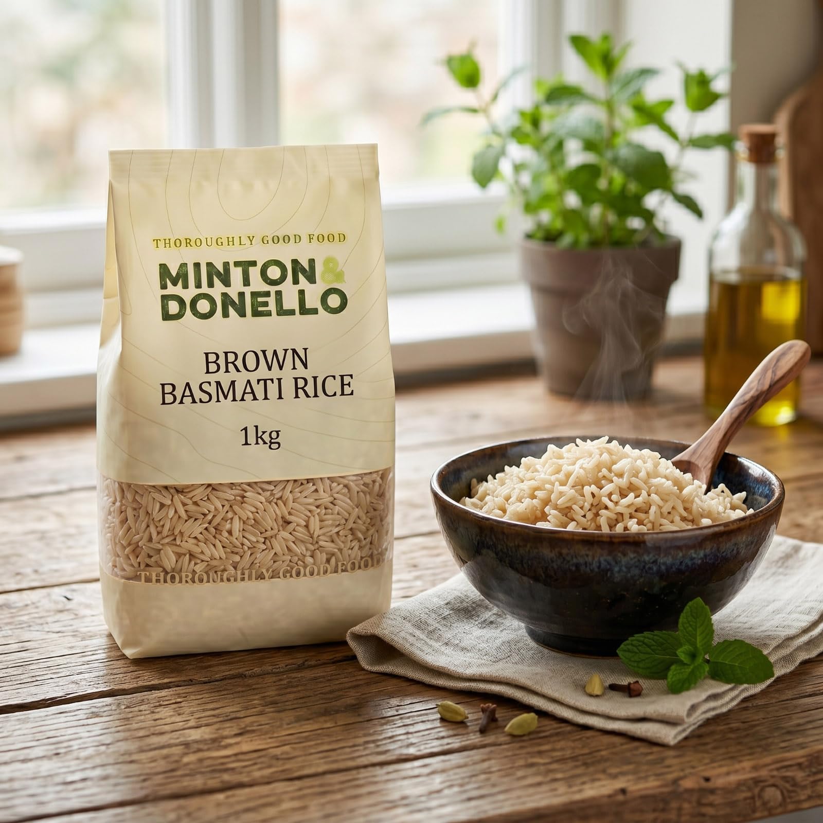 Minton & Donello Organic Brown Basmati Rice - 1kg Wholegrain Long Grain | High Fibre | Aromatic