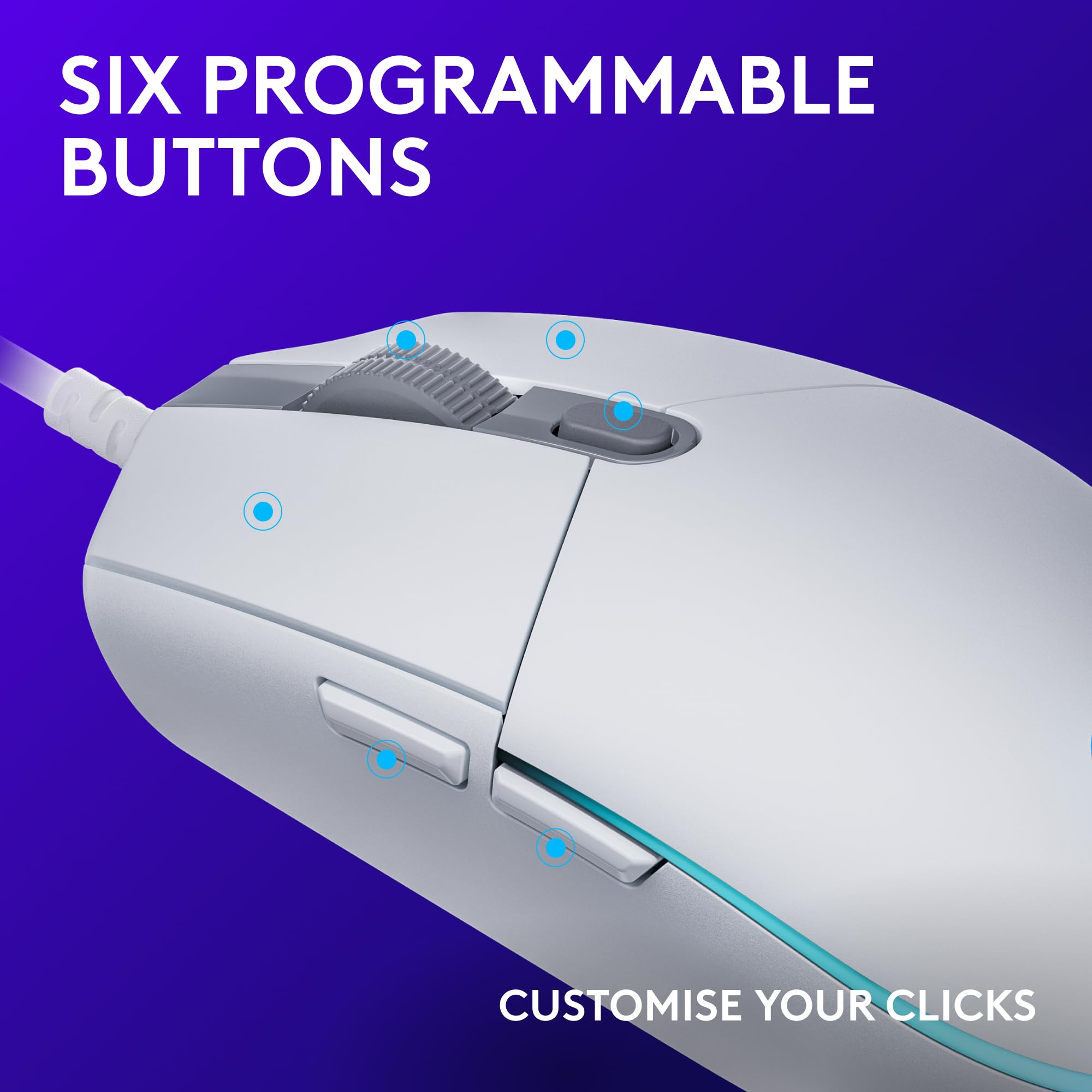 Logitech G203 LIGHTSYNC Gaming Mouse - 8K DPI, 6 Programmable Buttons, RGB Lighting, Lightweight Design - White 13
