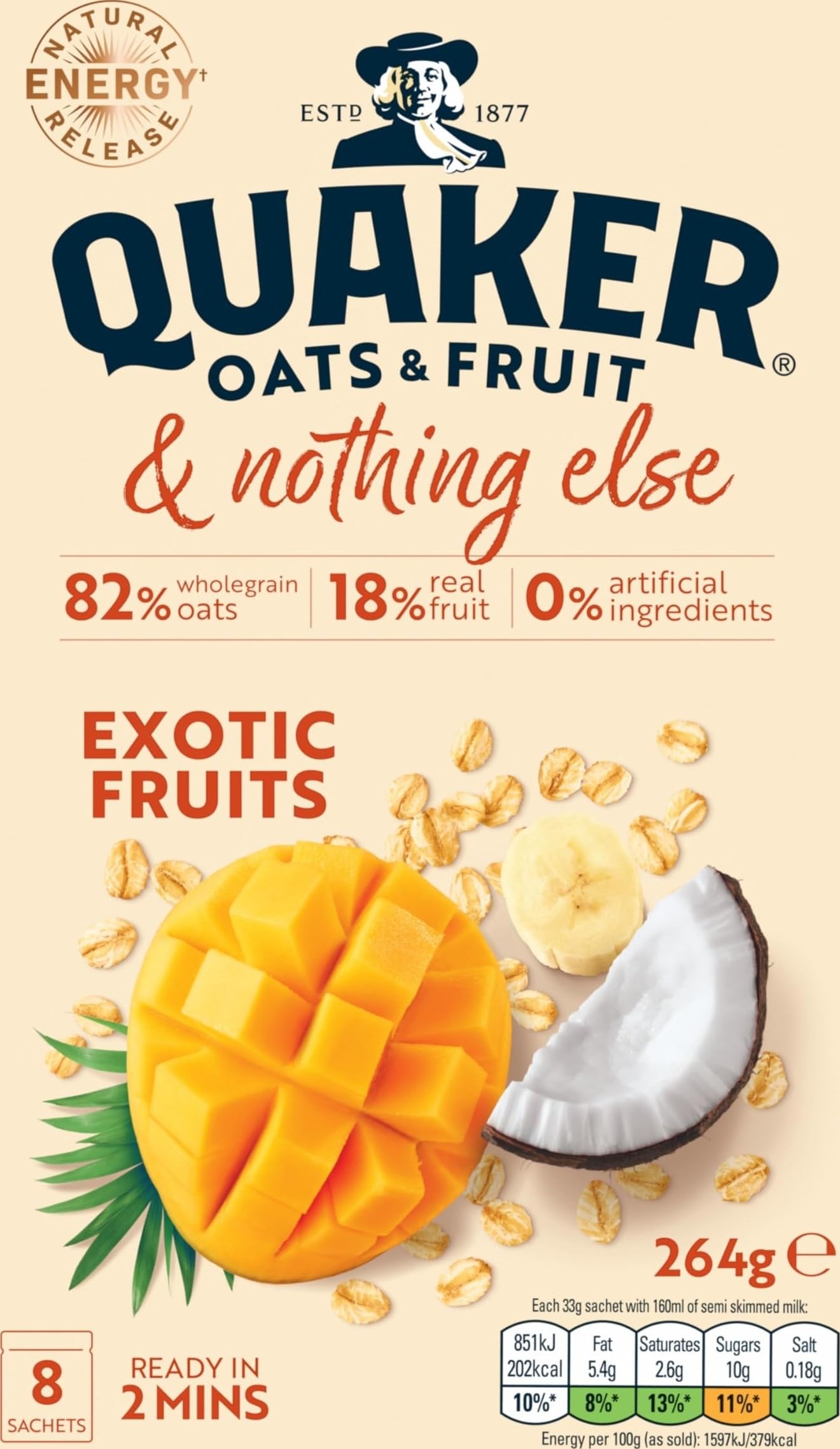 Quaker Oats & Fruit with Exotic Fruits Porridge Sachets - 8 Porridge Sachets (264g) 1
