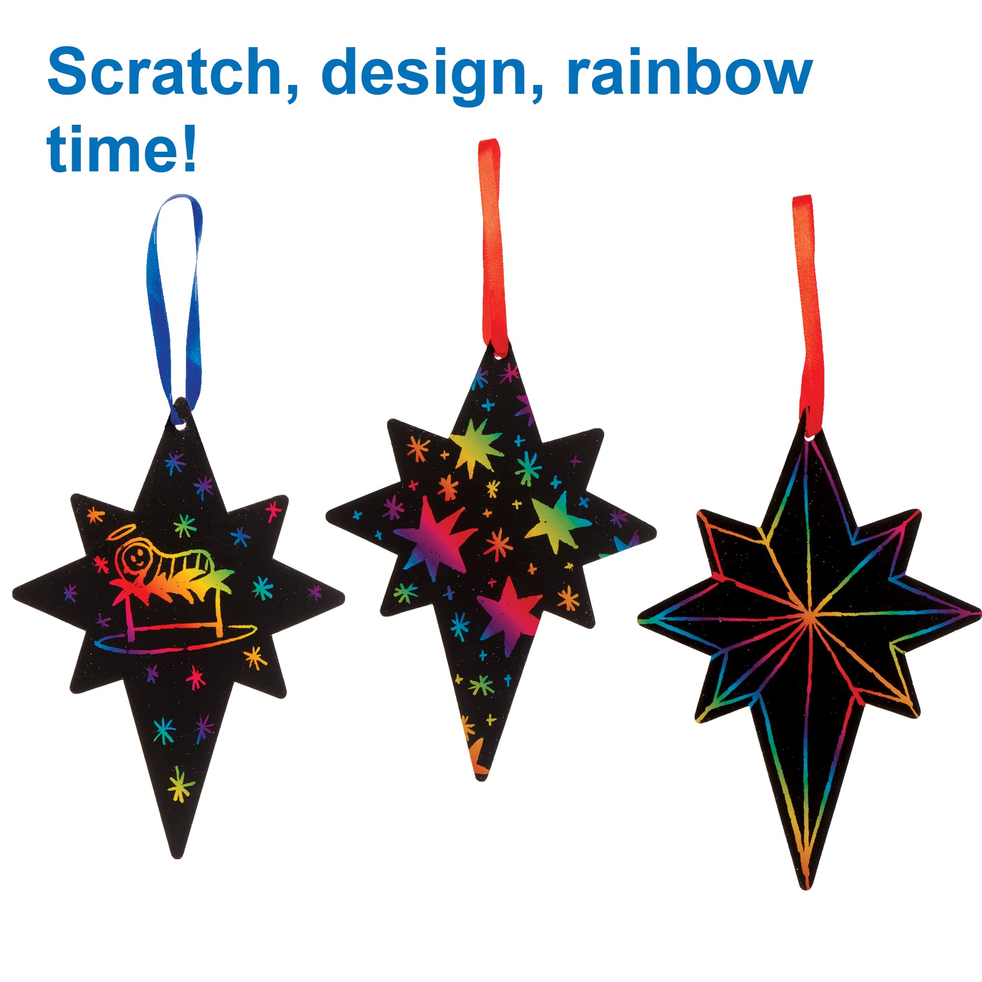 Baker Ross Nativity Star Scratch Art Decorations Pack of 12 - Christmas Craft for Kids 10