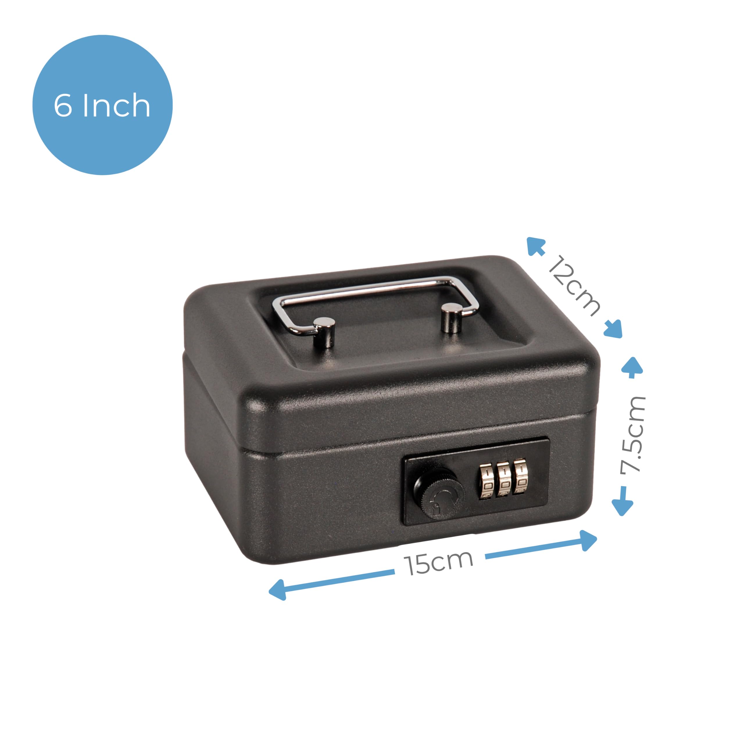 Cathedral Products 6 Inch Steel Cash Box with Combination Lock | Portable | Black
