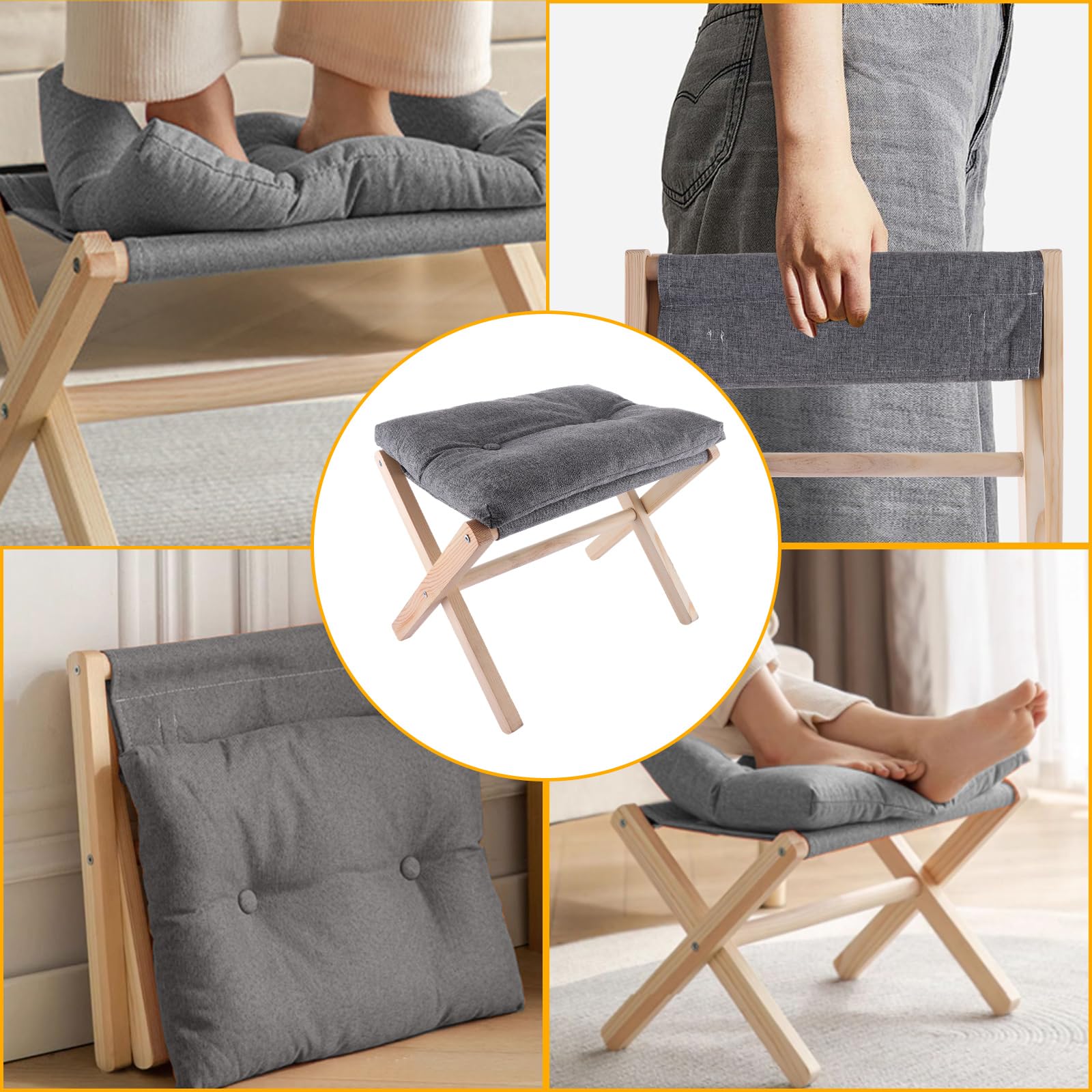 ASelected 40 cm Folding Footrest Stool - Wood Footstool for Living Room, Bedroom, Office 3