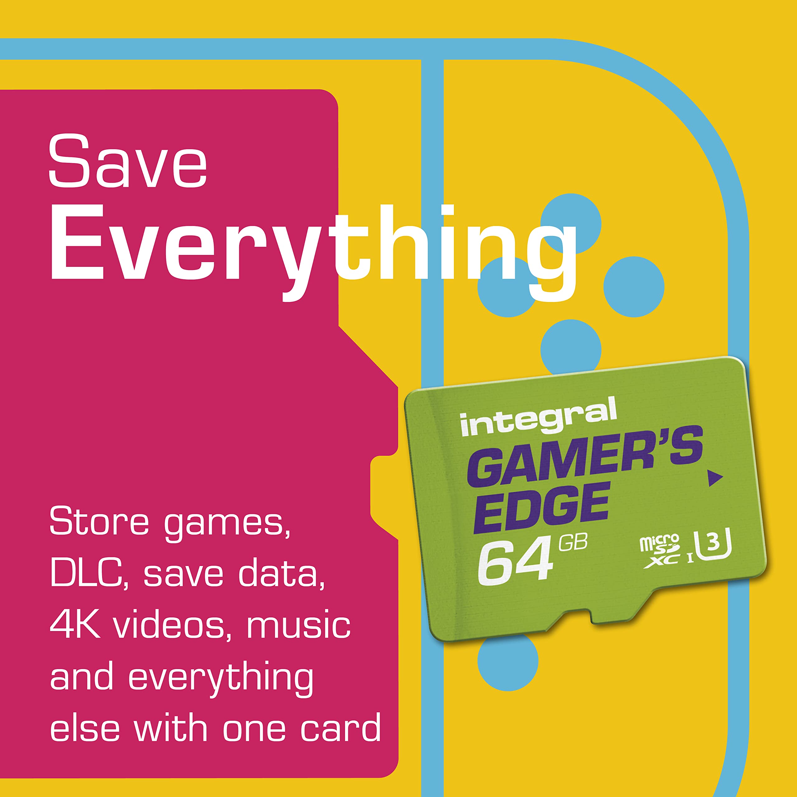 Integral 64GB Gamer's Edge Micro SD Card for Nintendo Switch – Fast Load & Save, U3, 100MB/s Read Speed