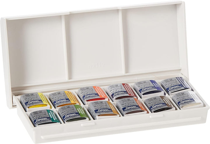 Winsor & Newton Cotman Watercolour Paint Set - Sketchers Pocket Box with 12 Half Pans and Travel Brush