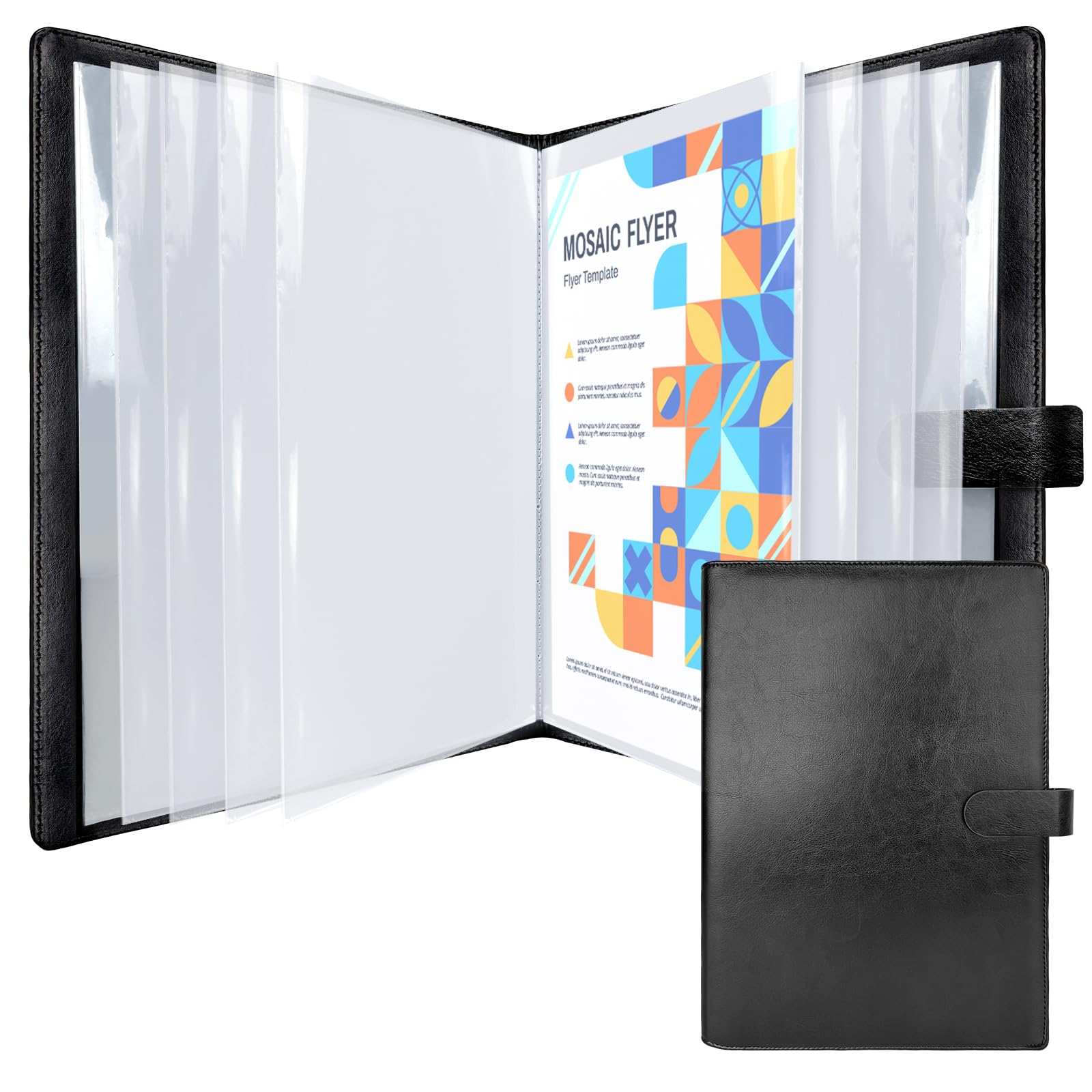 NEWYES Portfolio Folder - A4 Document Display with 30 Pockets | Black Faux Leather