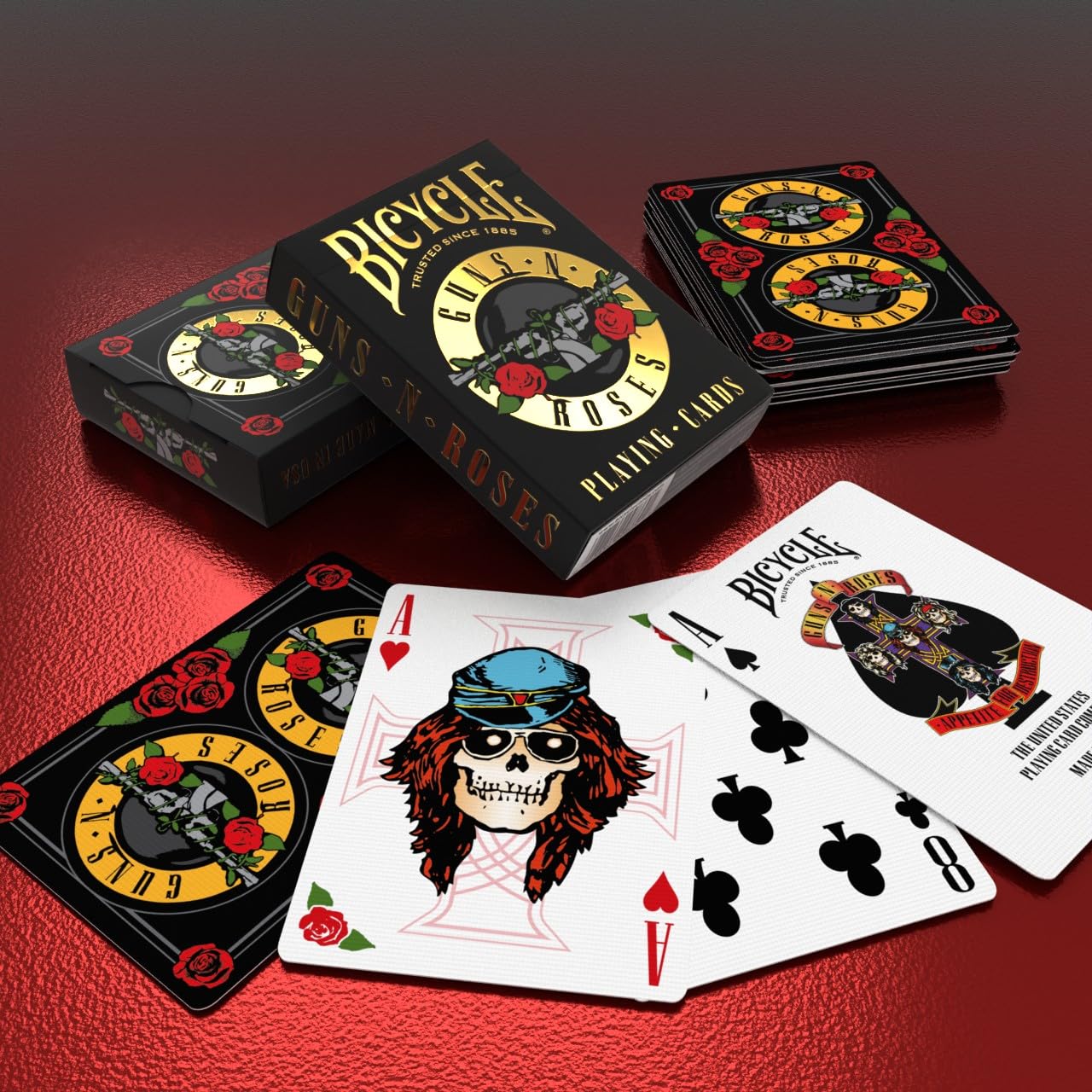 Bicycle Guns N' Roses Playing Cards Yellow Tuck Case with Air Cushion Finish 7