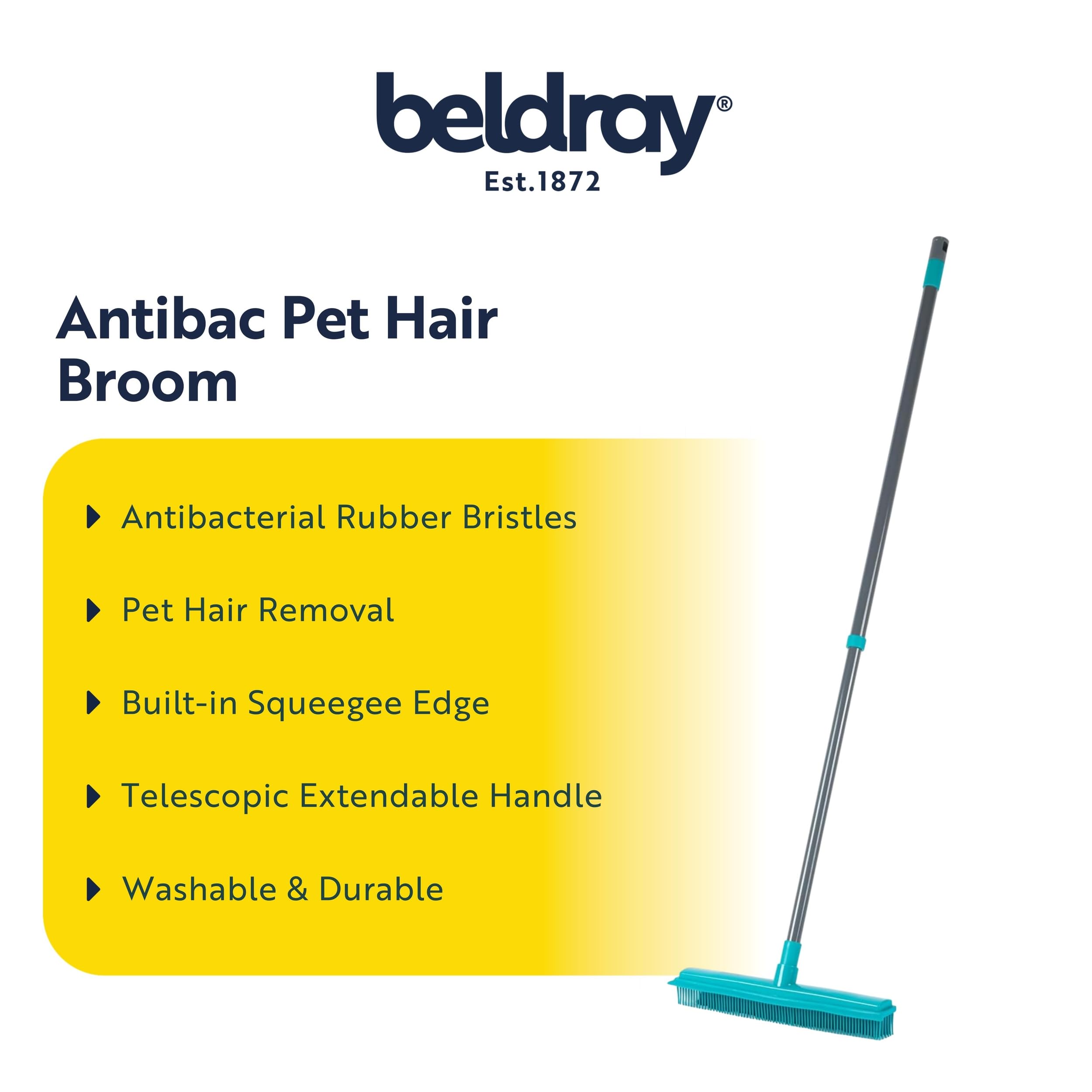 Beldray Antibac Pet Plus Rubber Head Push Broom - Telescopic Handle, Antibacterial Treatment | Grey