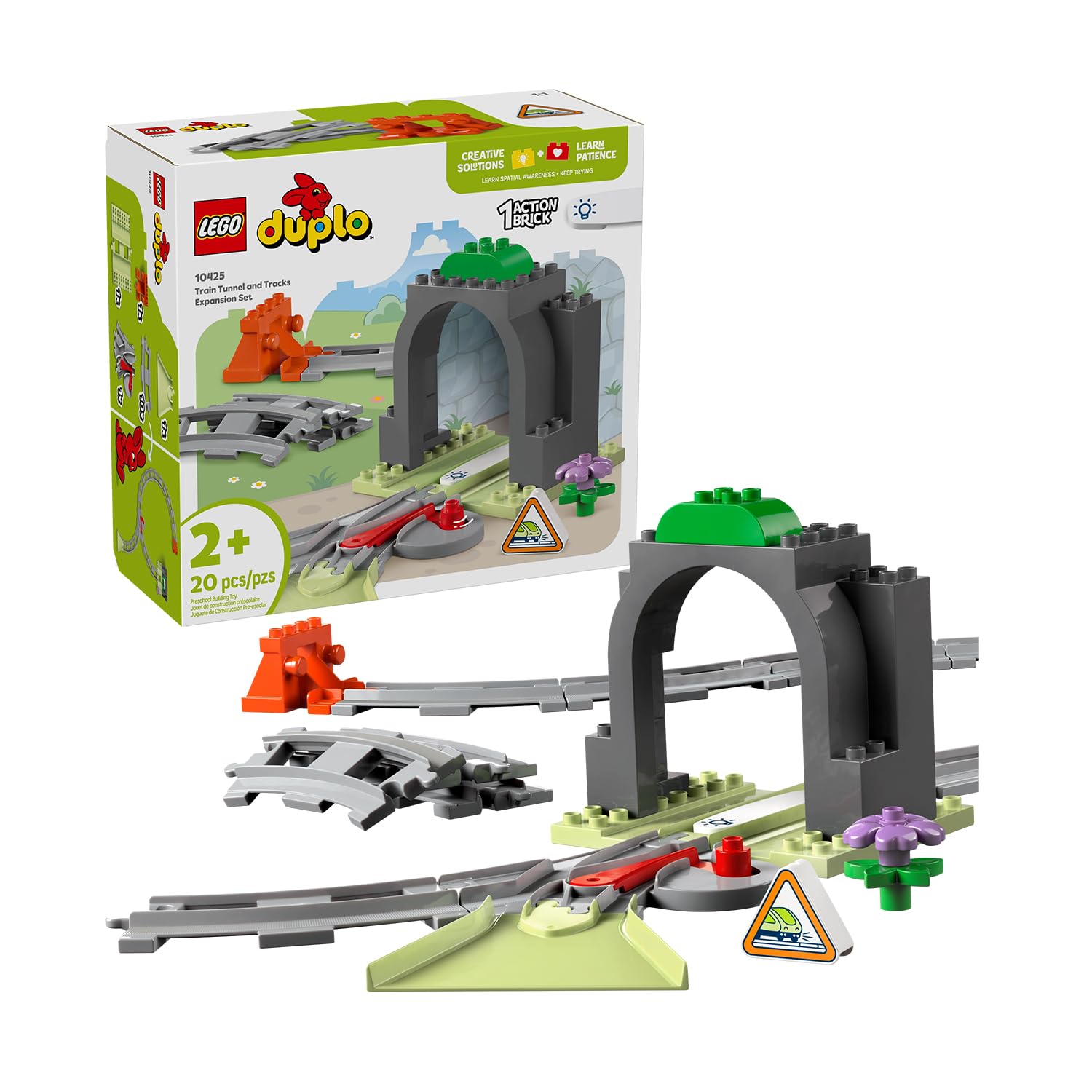 LEGO DUPLO Town Train Tunnel and Tracks Expansion Set - Building & Educational Toy for Toddlers 2+ 1