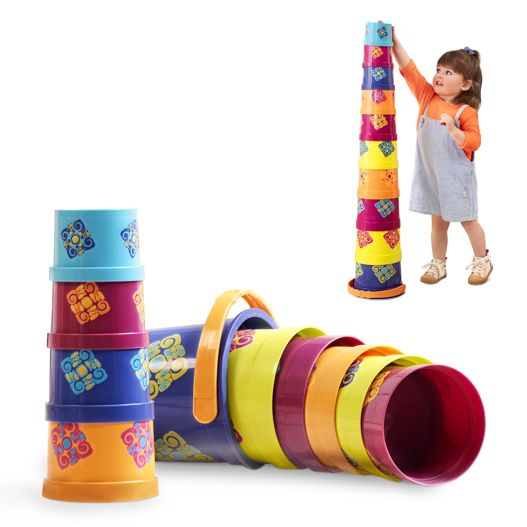 B. toys Bazillion Buckets Nesting Cups - 10 Colorful Stacking Cups for Kids 18m+
