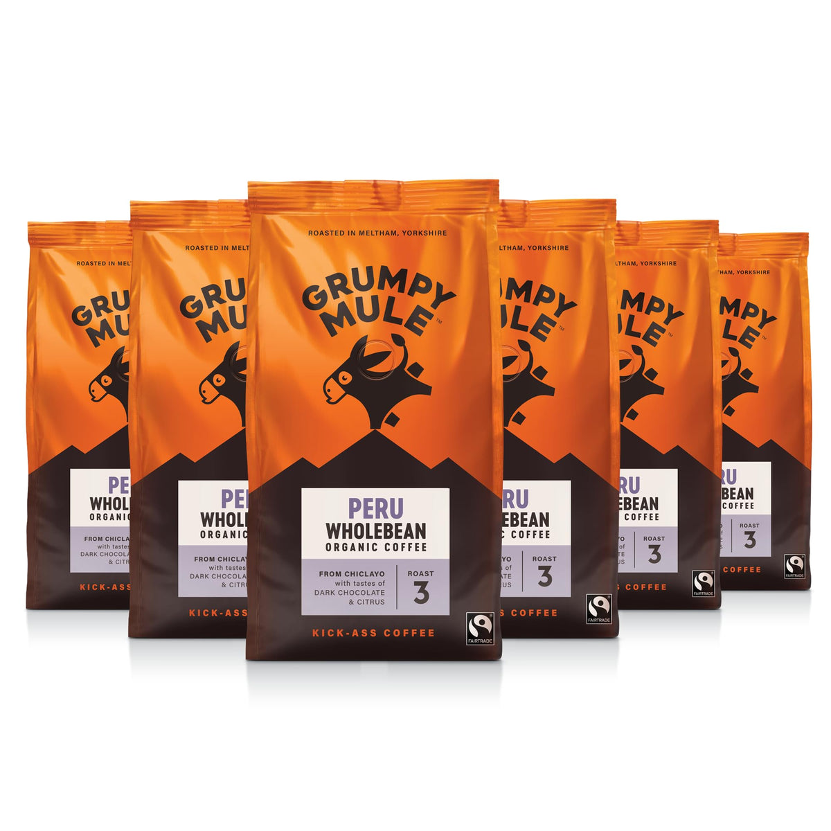 Grumpy Mule Peru Café Feminino Organic Whole Coffee Beans - 227 g, Pack of 6