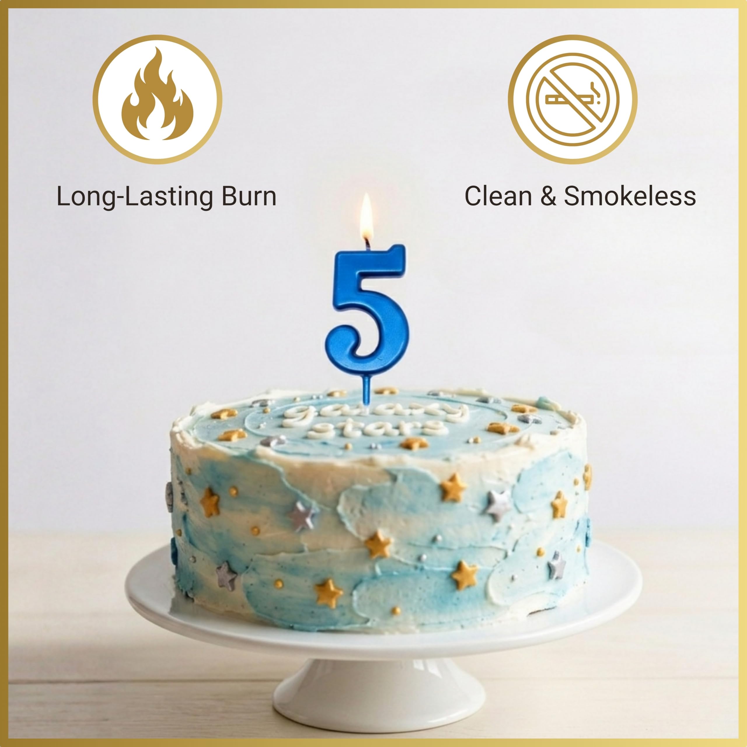SHATCHI Number 5 Birthday Candle - Blue Wax Cake Topper for Milestone Celebrations | Smokeless, Non-Toxic 8