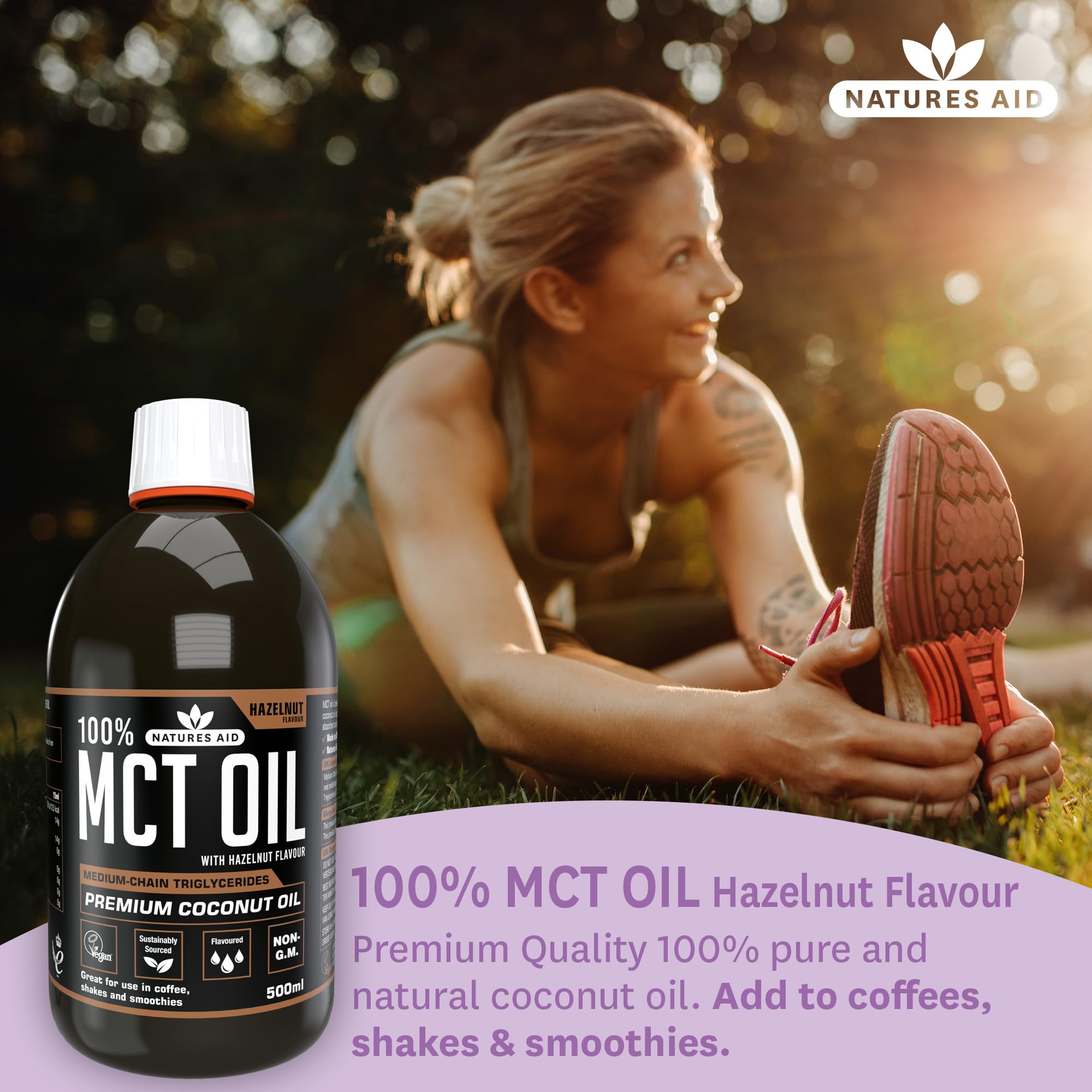 Natures Aid MCT Oil - Hazelnut Flavoured | 100% Pure Coconut Oil | 500ml 2