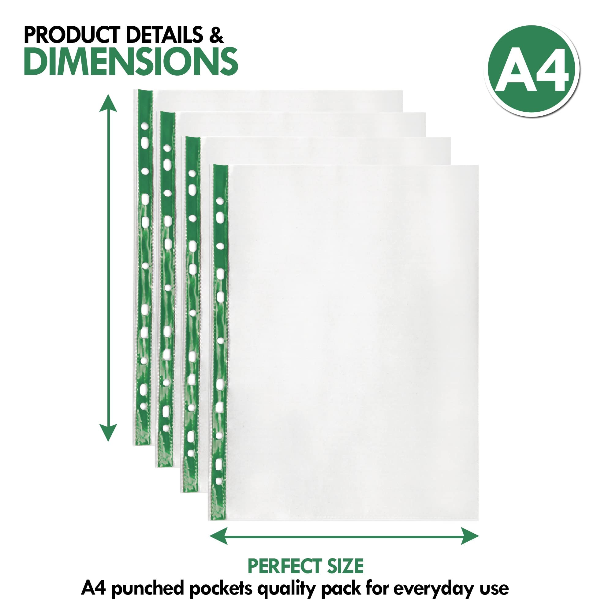 G4GADGET A4 Punched Pockets - 100 Pack, 50 Micron, Clear Polypropylene | 15 Sheet Capacity