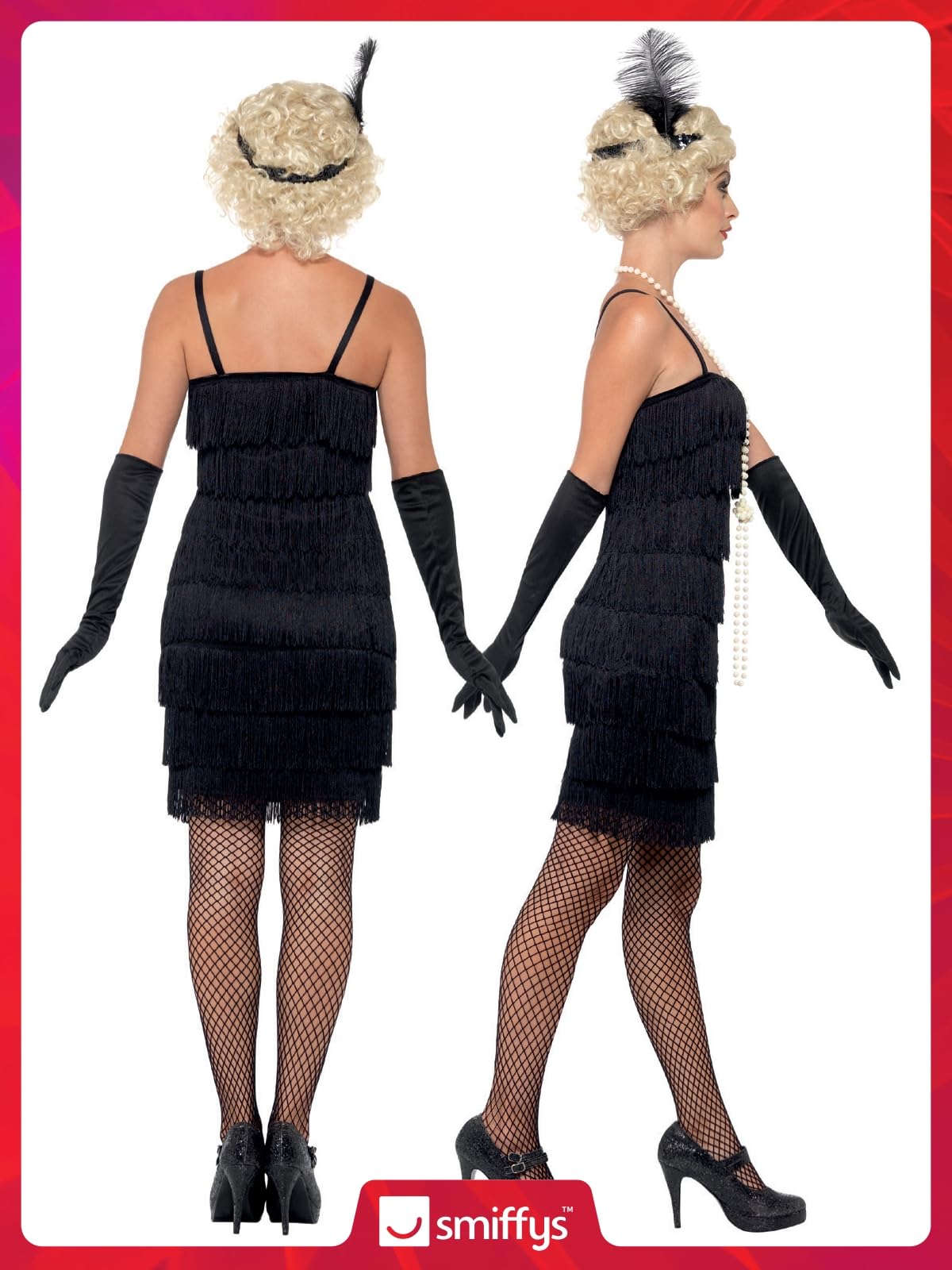 Smiffys 1920s Flapper Girl Costume - Short Dress, Headband & Gloves, Black, UK Size 08-10 7