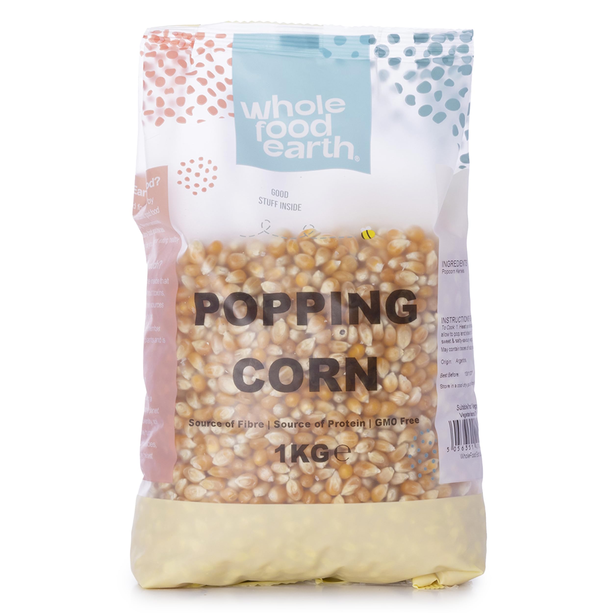 Wholefood Earth Popping Corn Kernels - 1 kg Bag | GMO-Free | Vegan Friendly