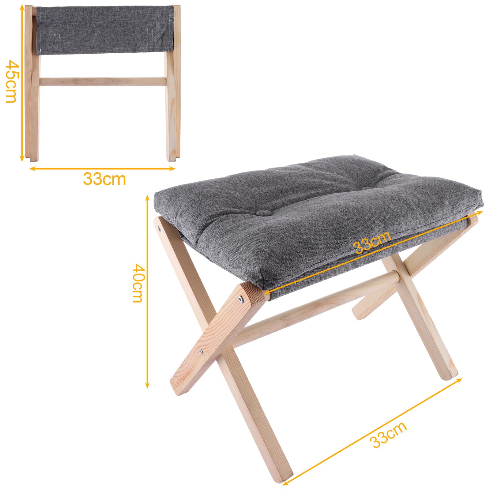 ASelected 40 cm Folding Footrest Stool - Wood Footstool for Living Room, Bedroom, Office 4