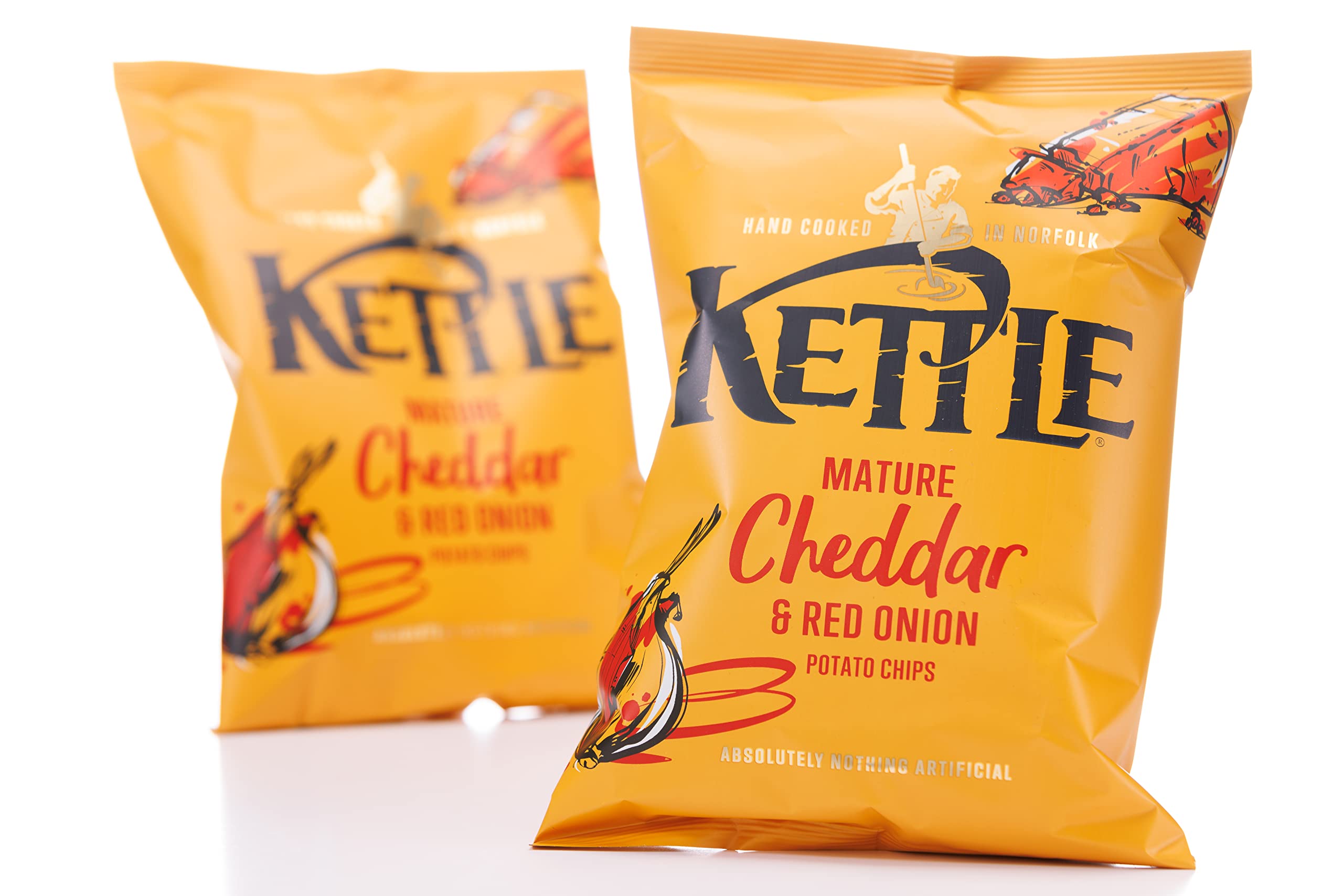 Kettle Mature Cheddar & Red Onion Chips - Hand Cooked | Gluten-Free | 130g Single Bag