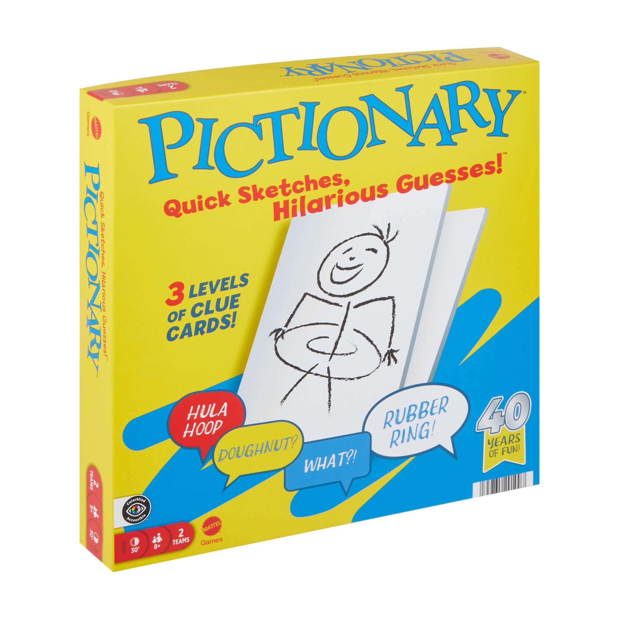 Mattel Games Pictionary Family Board Game for Kids and Adults with Erasable Markers, Boards, Sand Timer, JDX96 1