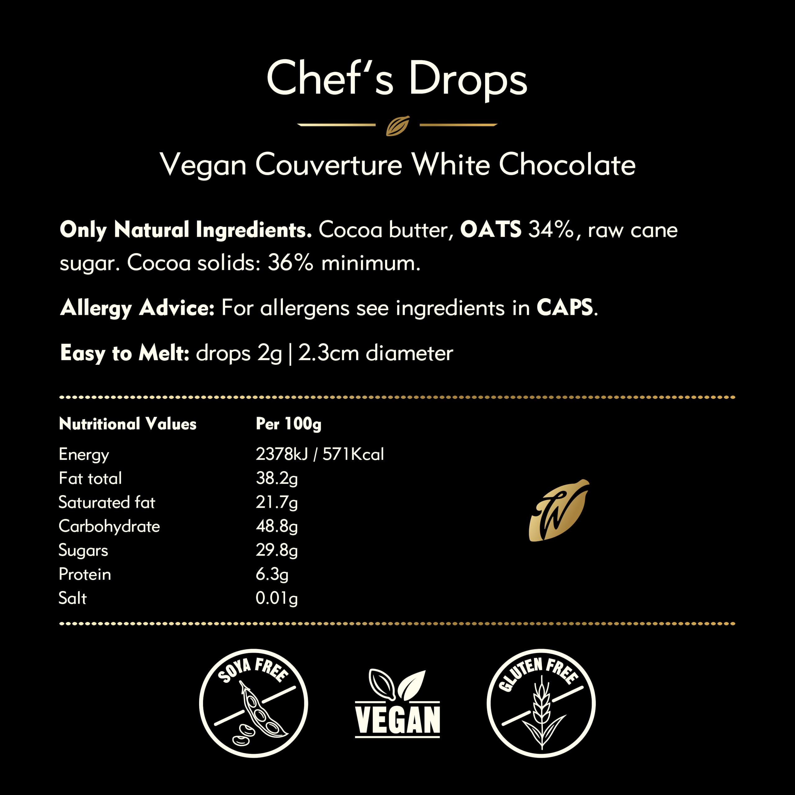 Willie's Cacao - Vegan White Chocolate Chef's Drops1kg - Couverture Chocolate