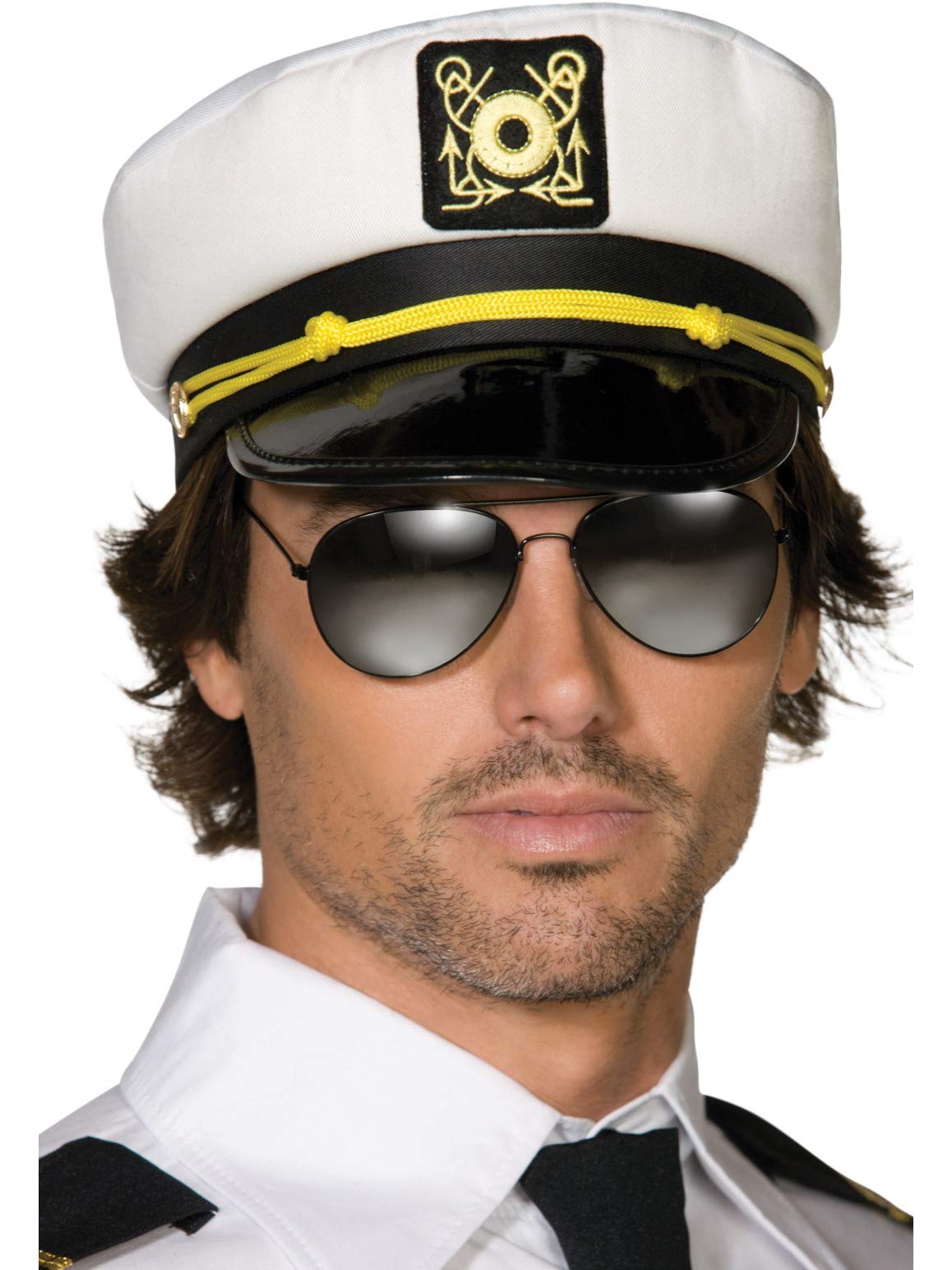 Smiffys Captains Cap - White Fabric with PVC Peak | One Size | Adult Fancy Dress