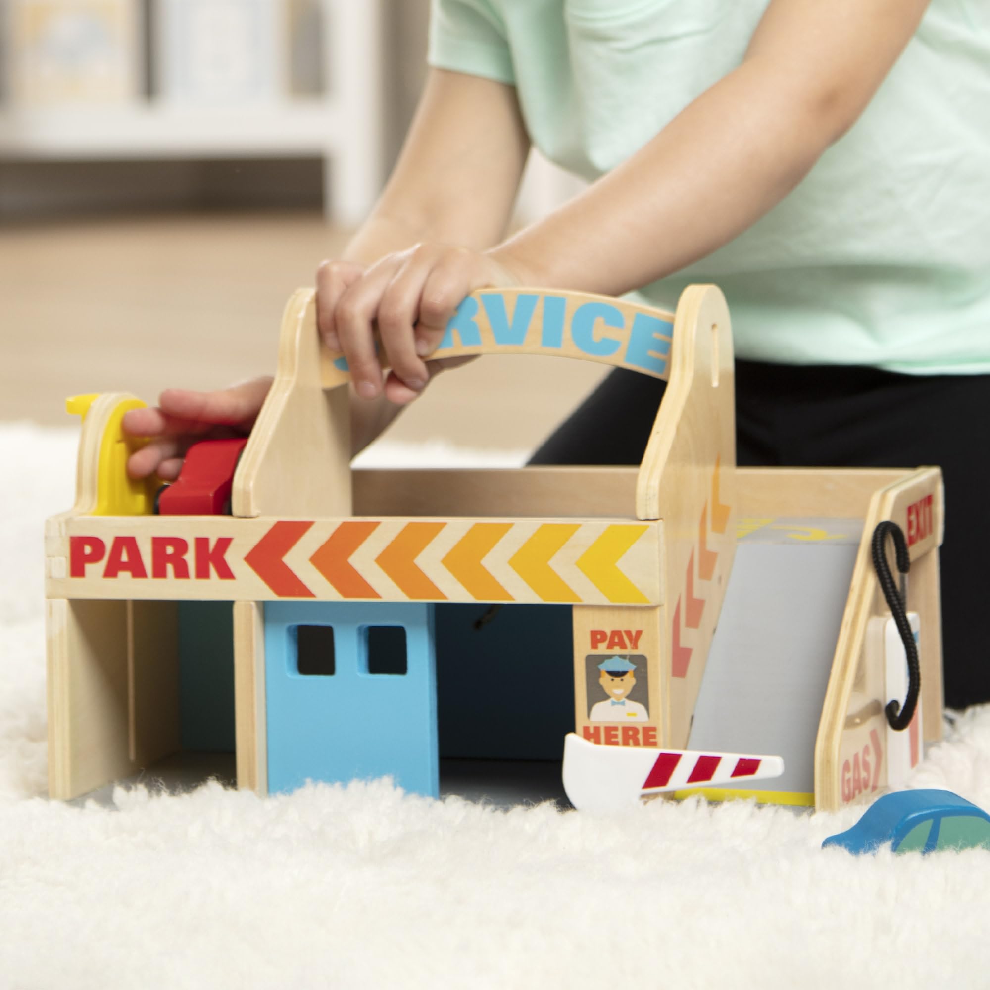 Melissa & Doug Service Station Parking Garage - Wooden Vehicle Playset for Ages 3-6 15