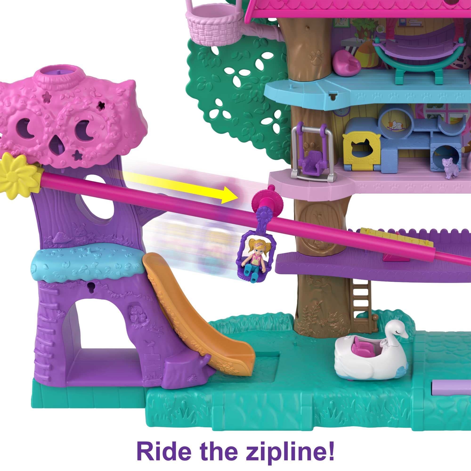 Polly Pocket Pollyville Pet Adventure Treehouse Playset - 5-Floor Treehouse with Micro Dolls & Swan Vehicle 13